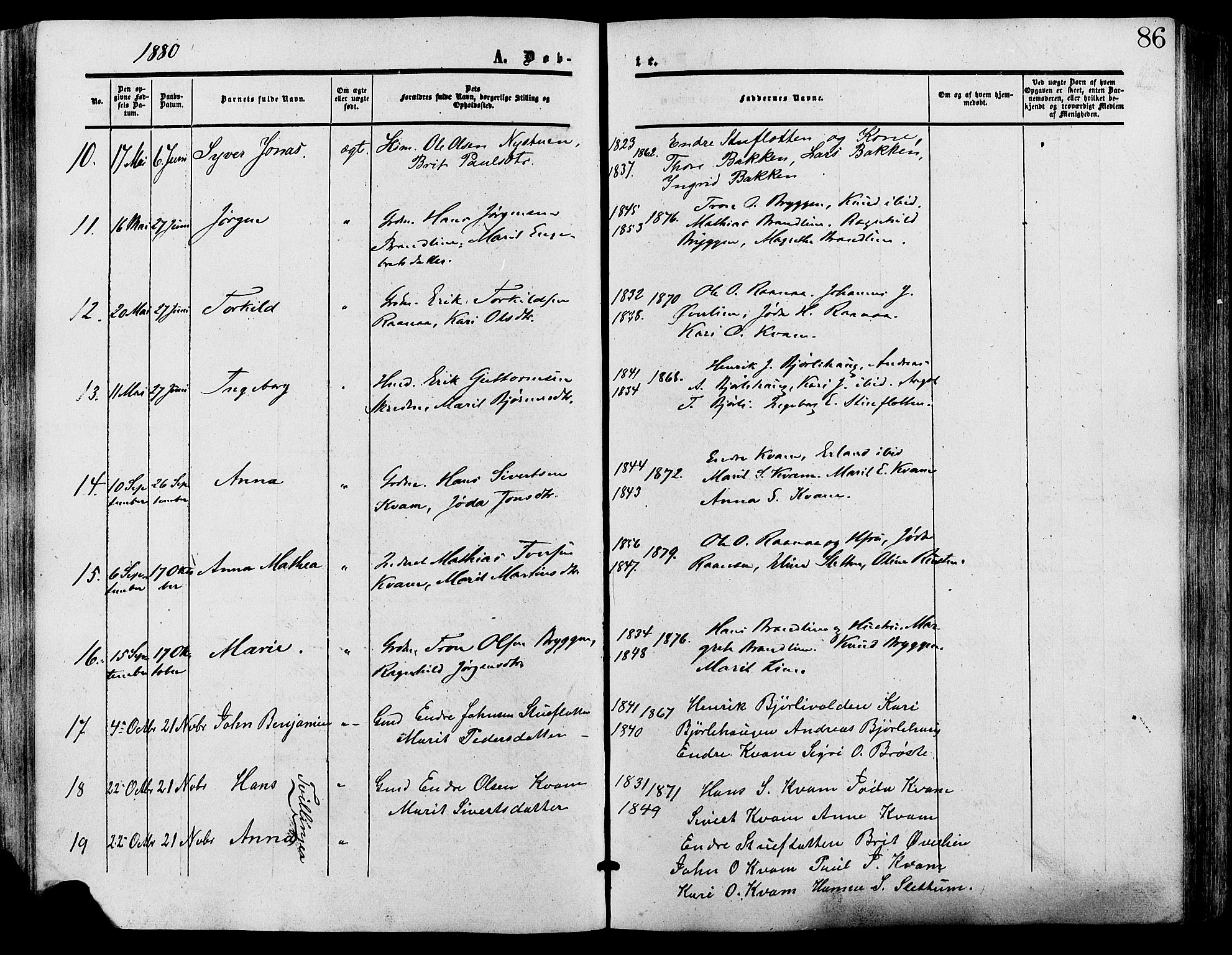 Lesja prestekontor, SAH/PREST-068/H/Ha/Haa/L0009: Parish register (official) no. 9, 1854-1889, p. 86