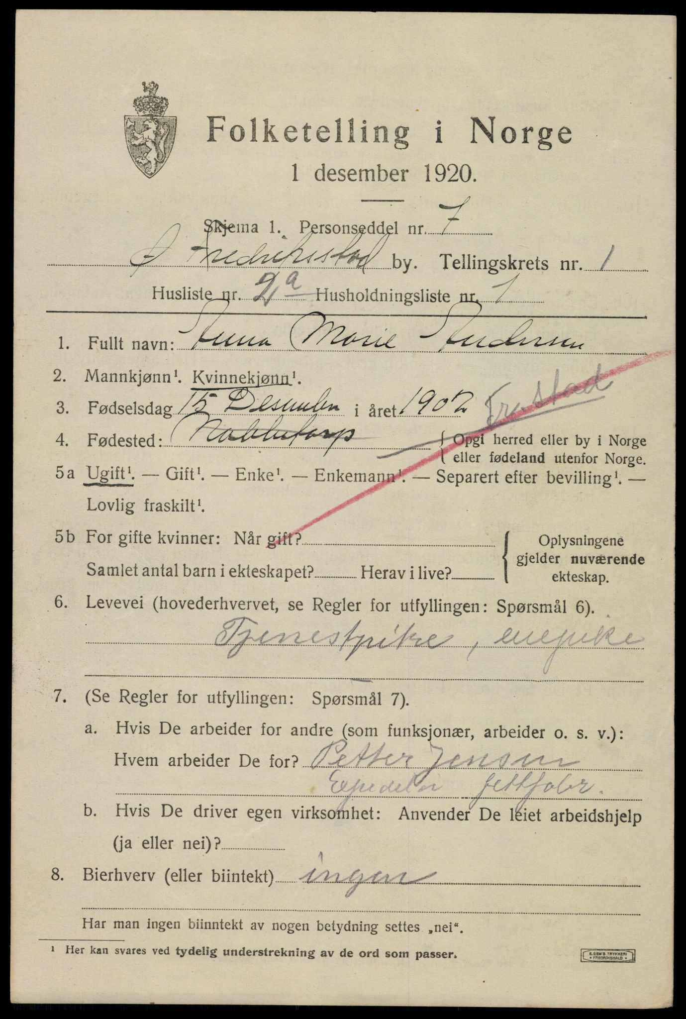 SAO, 1920 census for Fredrikstad, 1920, p. 11463