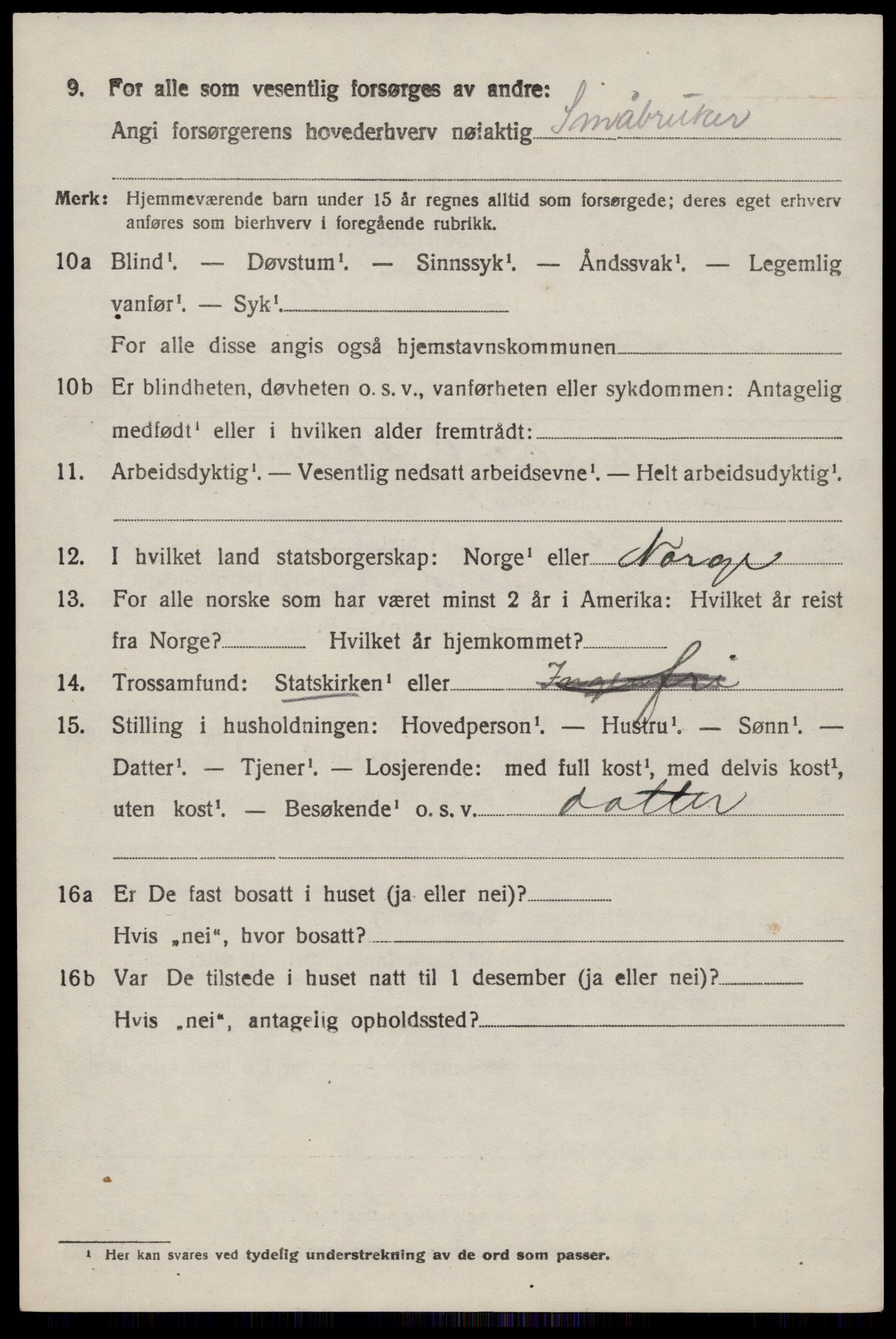 SAST, 1920 census for Nedstrand, 1920, p. 1104