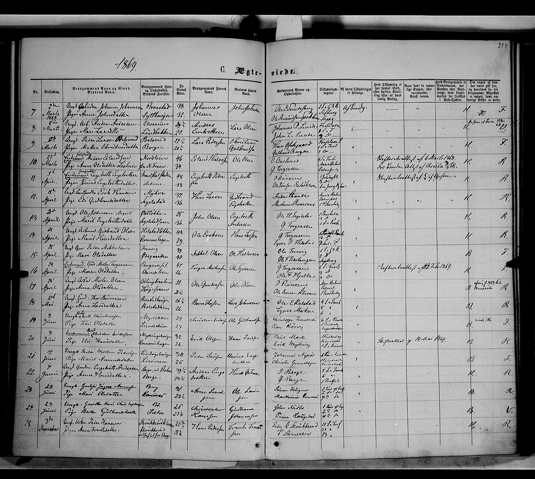 Ringebu prestekontor, SAH/PREST-082/H/Ha/Haa/L0007: Parish register (official) no. 7, 1860-1877, p. 214