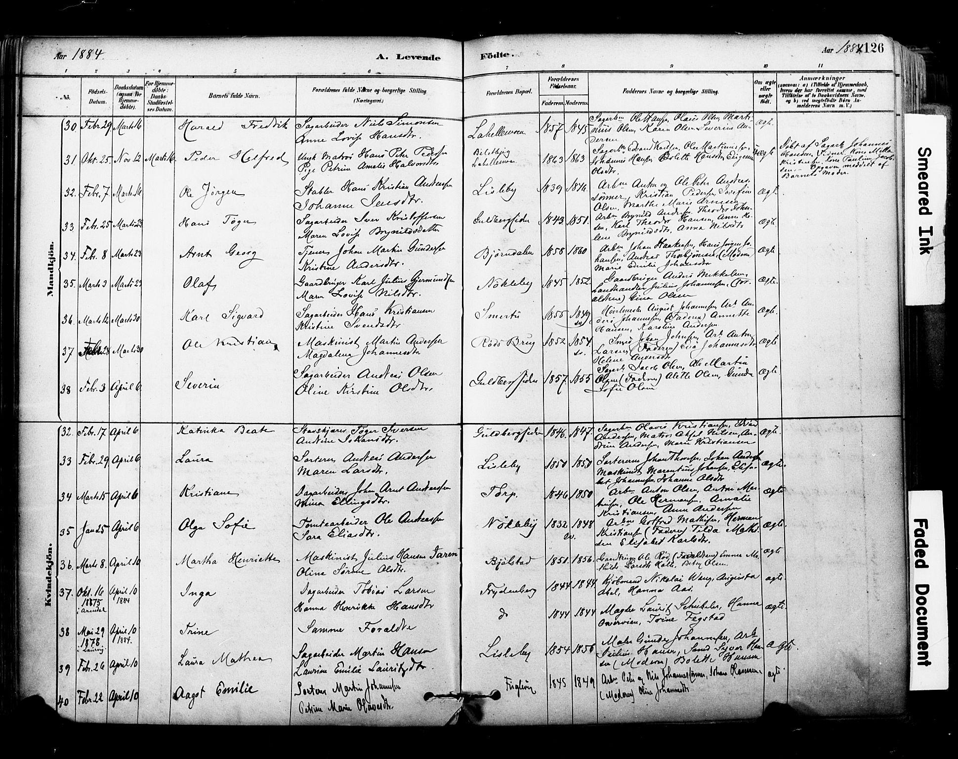 Glemmen prestekontor Kirkebøker, SAO/A-10908/F/Fa/L0011: Parish register (official) no. 11, 1878-1917, p. 126