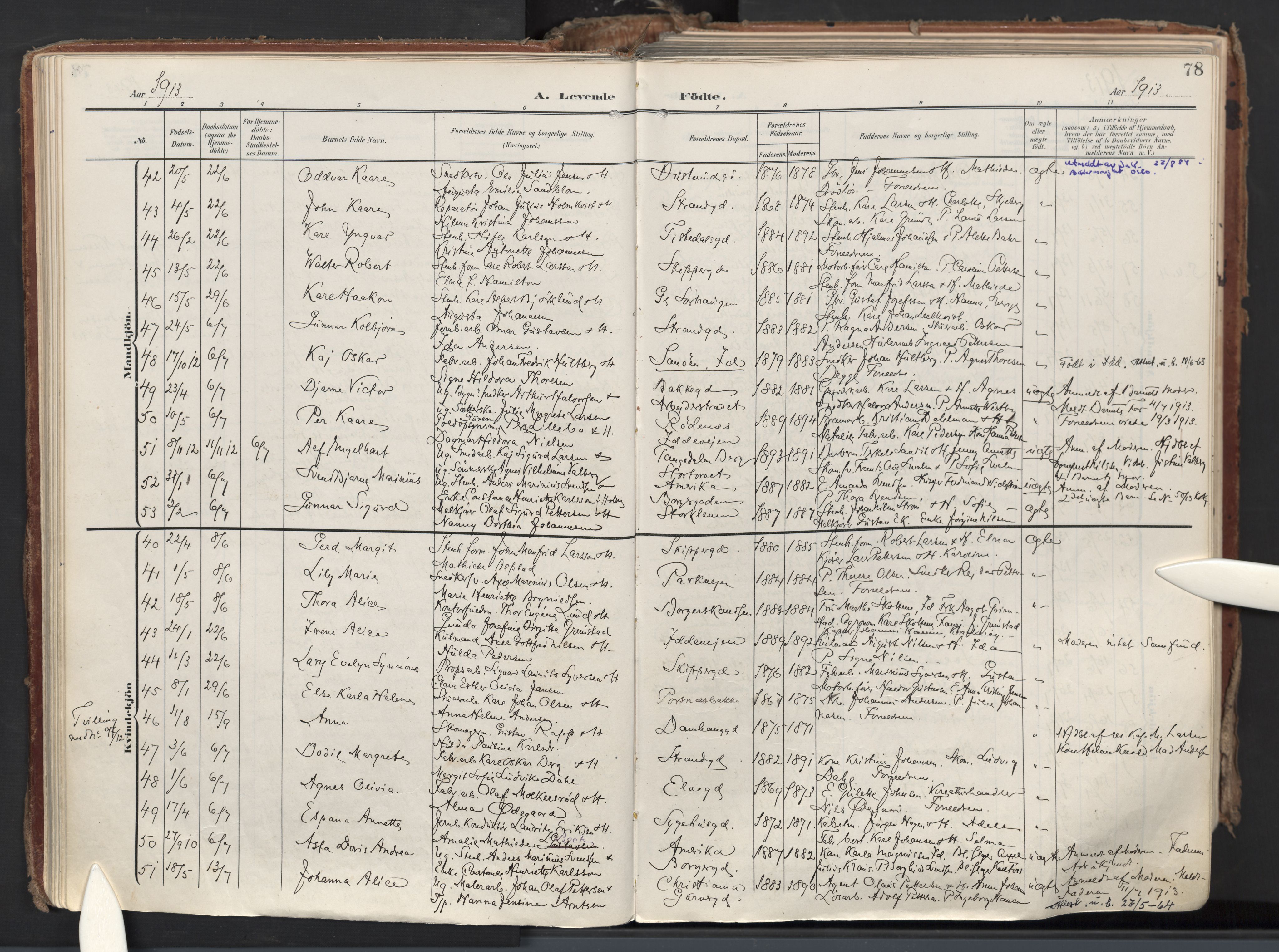 Halden prestekontor Kirkebøker, AV/SAO-A-10909/F/Fa/L0015: Parish register (official) no. I 15, 1907-1925, p. 78