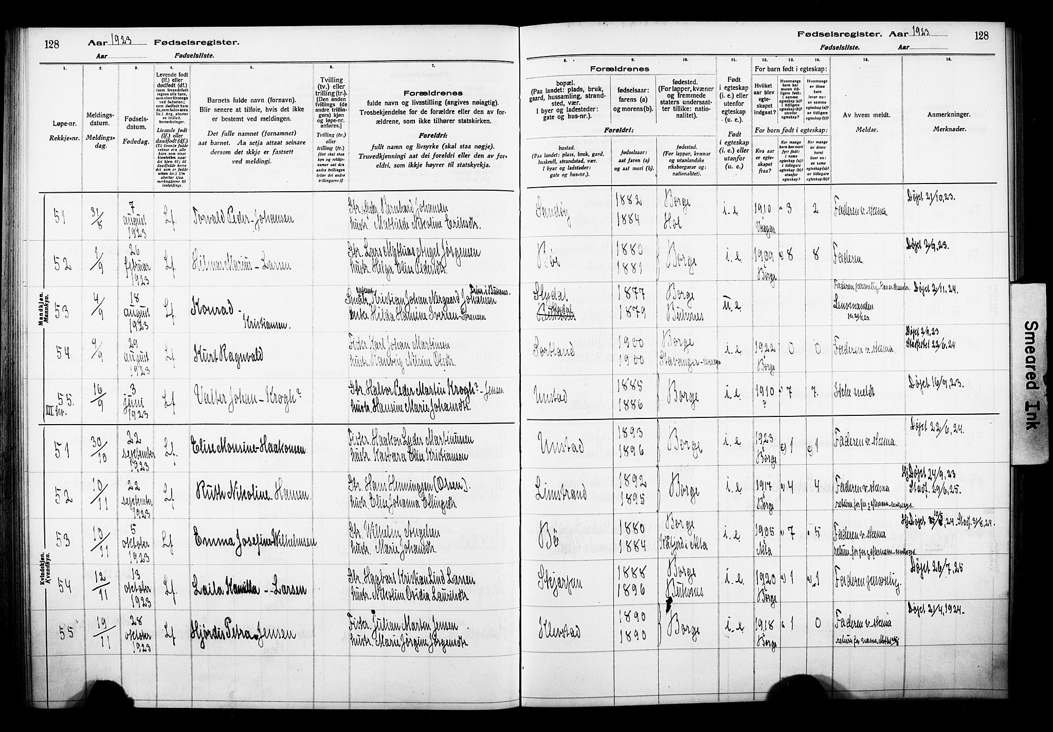 Ministerialprotokoller, klokkerbøker og fødselsregistre - Nordland, AV/SAT-A-1459/880/L1145: Birth register no. 880.II.4.1, 1916-1929, p. 128