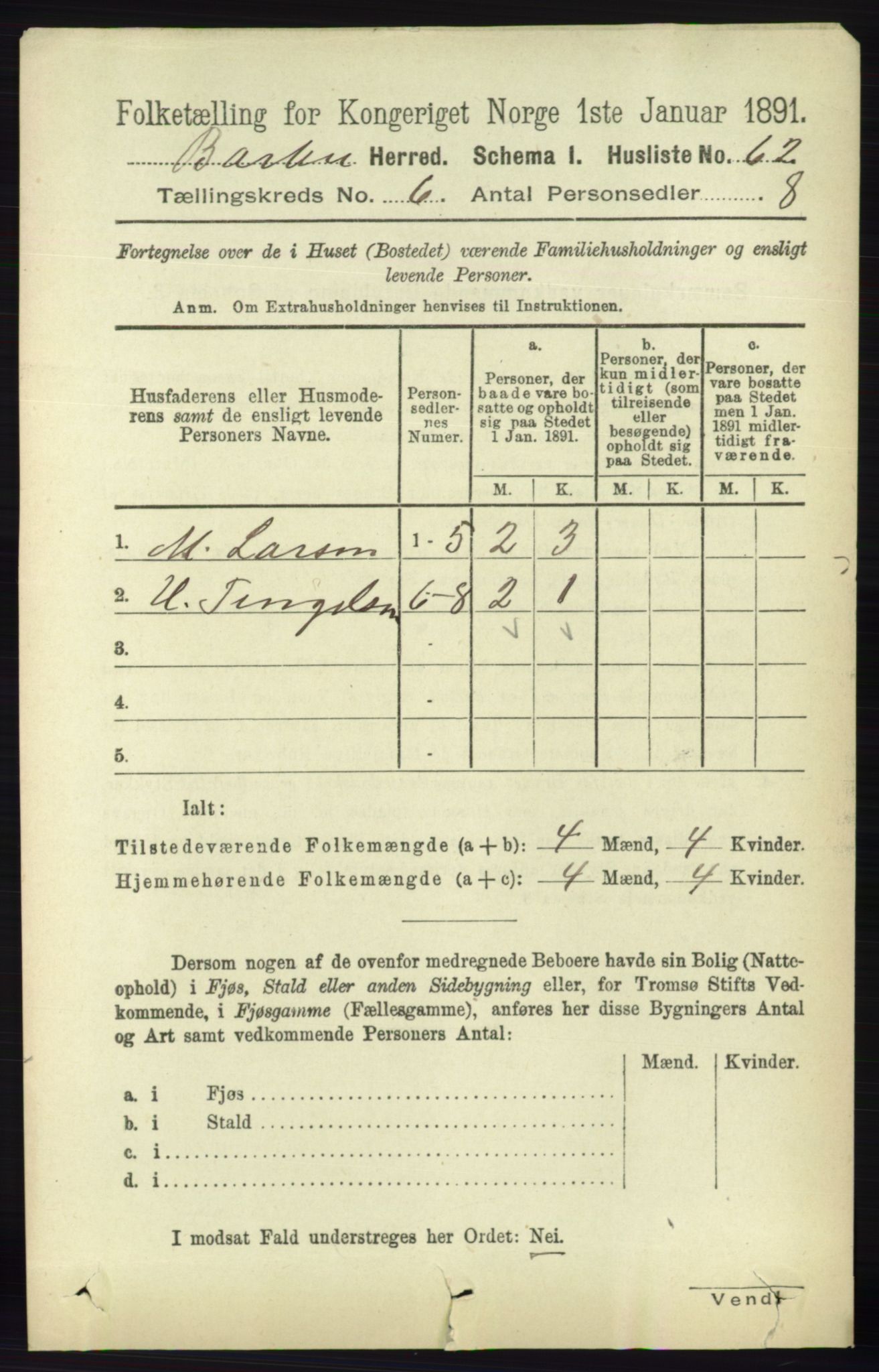 RA, 1891 census for 0990 Barbu, 1891, p. 4416