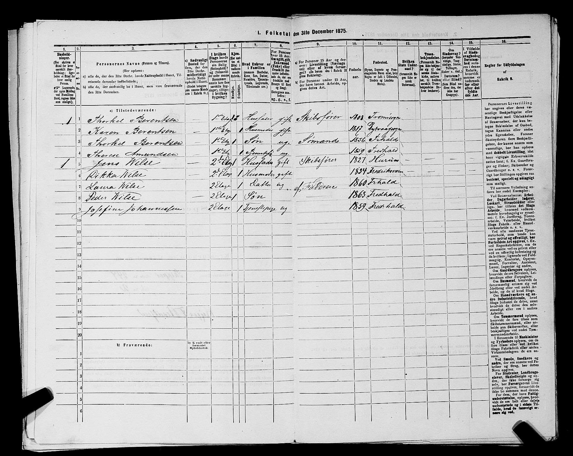 RA, 1875 census for 0101P Fredrikshald, 1875, p. 142