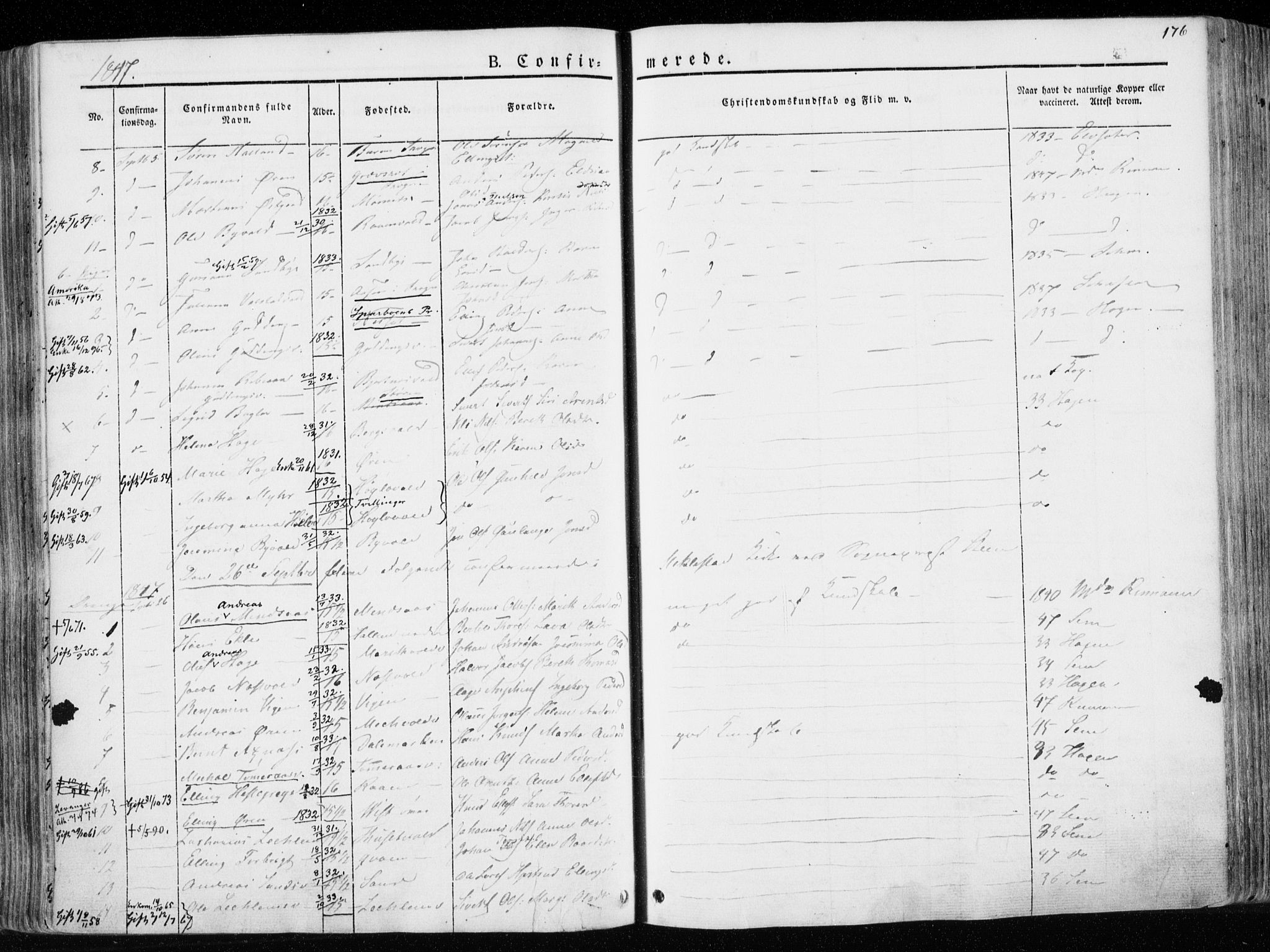 Ministerialprotokoller, klokkerbøker og fødselsregistre - Nord-Trøndelag, SAT/A-1458/723/L0239: Parish register (official) no. 723A08, 1841-1851, p. 176
