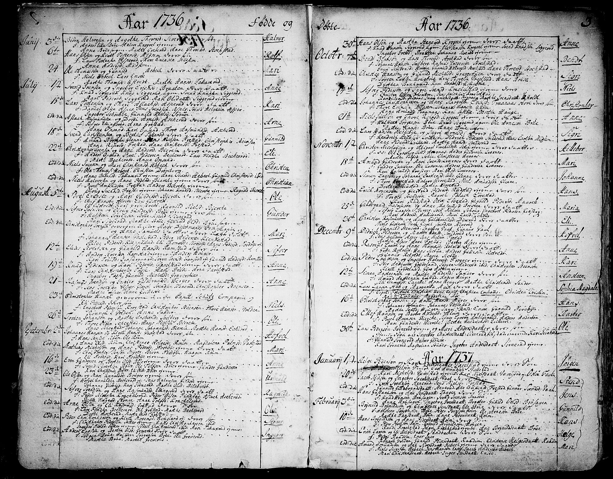 Kråkstad prestekontor Kirkebøker, SAO/A-10125a/F/Fa/L0001: Parish register (official) no. I 1, 1736-1785, p. 3