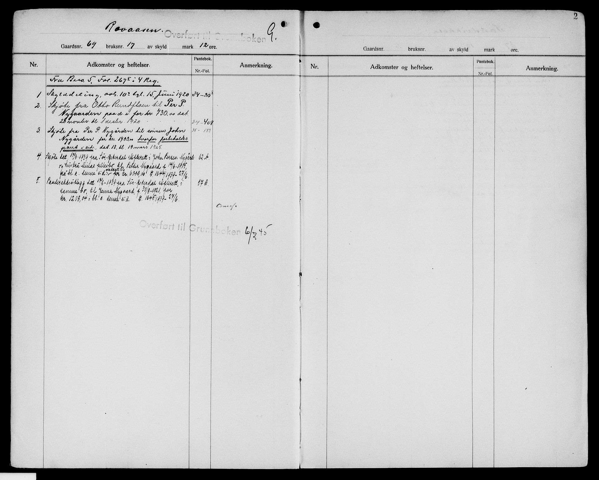 Sør-Østerdal sorenskriveri, SAH/TING-018/H/Ha/Hab/L0045: Mortgage register no. 6, 1920-1950, p. 2