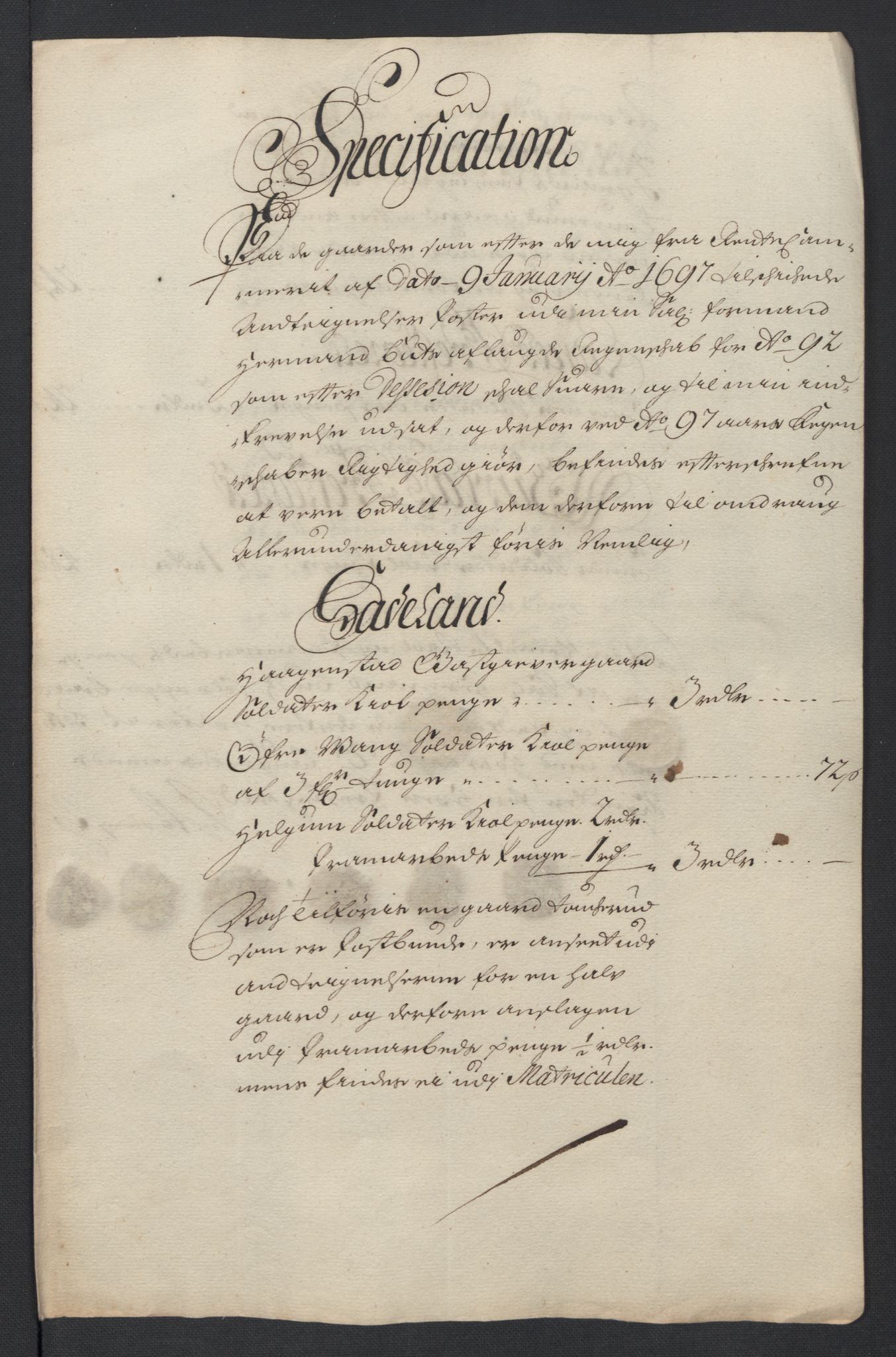 Rentekammeret inntil 1814, Reviderte regnskaper, Fogderegnskap, RA/EA-4092/R18/L1295: Fogderegnskap Hadeland, Toten og Valdres, 1697, p. 253