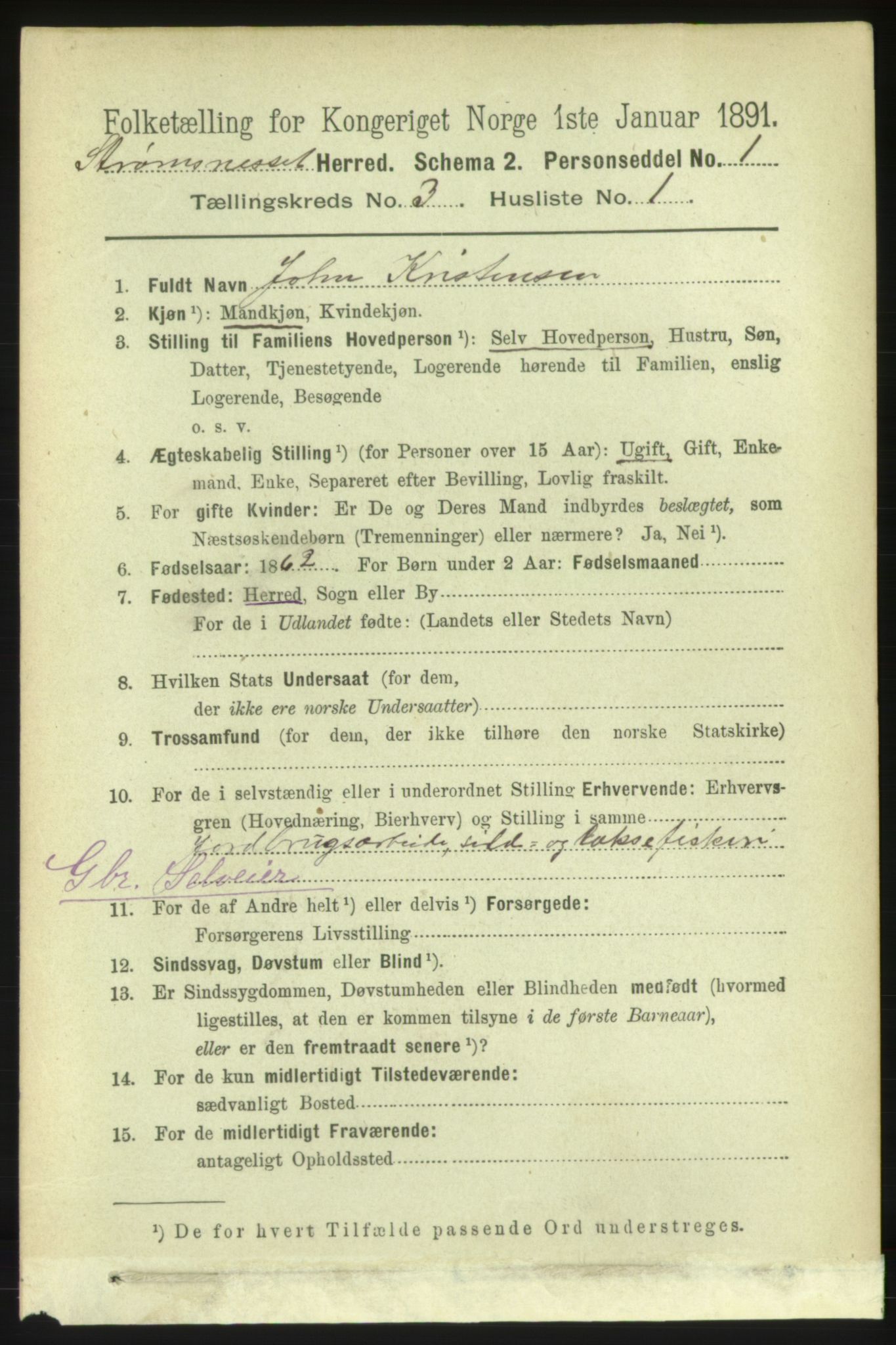 RA, 1891 census for 1559 Straumsnes, 1891, p. 460