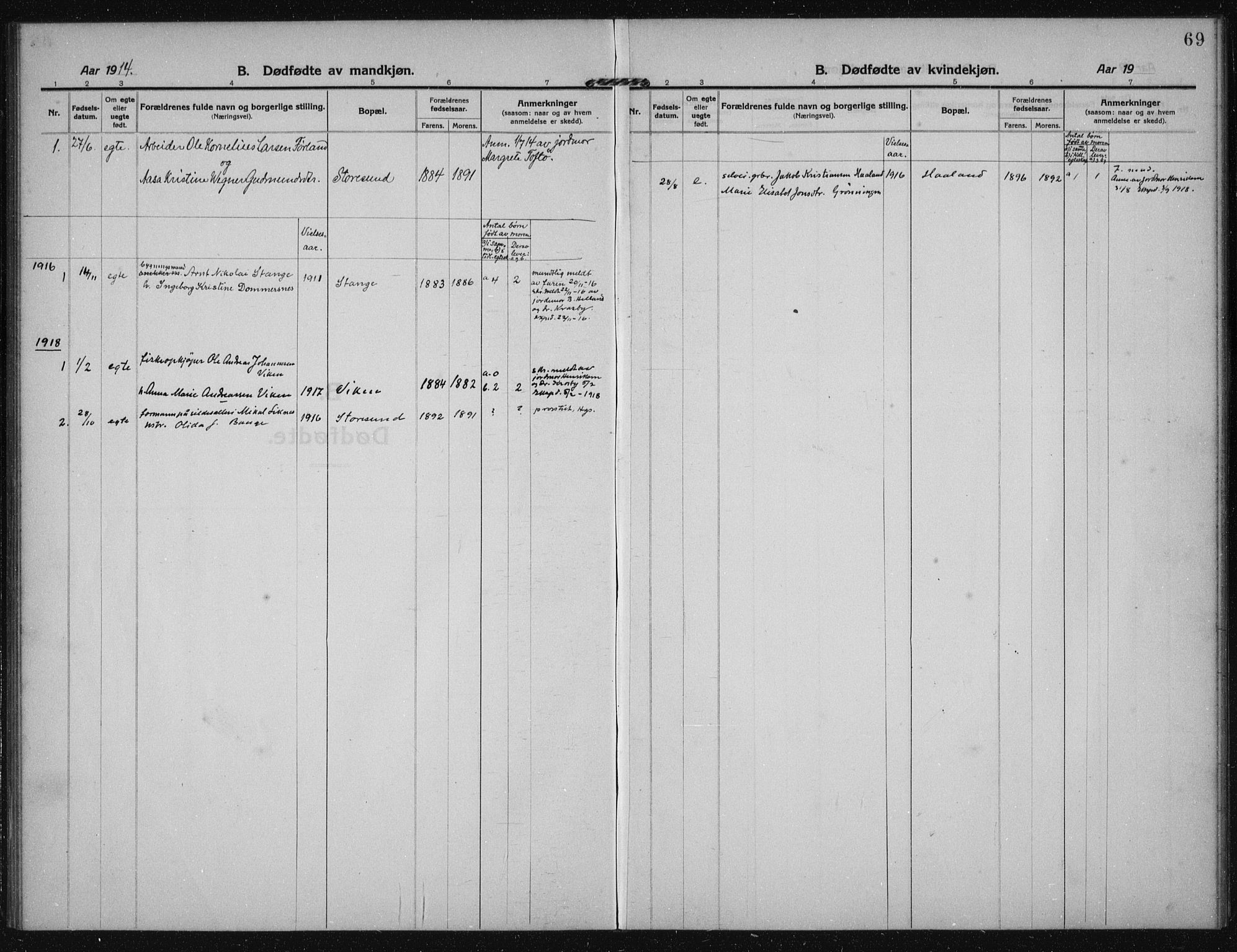 Torvastad sokneprestkontor, AV/SAST-A -101857/H/Ha/Haa/L0019: Parish register (official) no. A 18, 1912-1920, p. 69