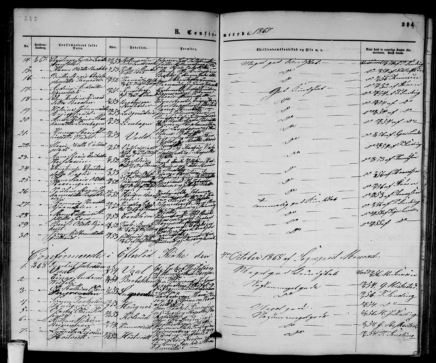 Sandsvær kirkebøker, AV/SAKO-A-244/G/Ga/L0005: Parish register (copy) no. I 5, 1857-1873, p. 204