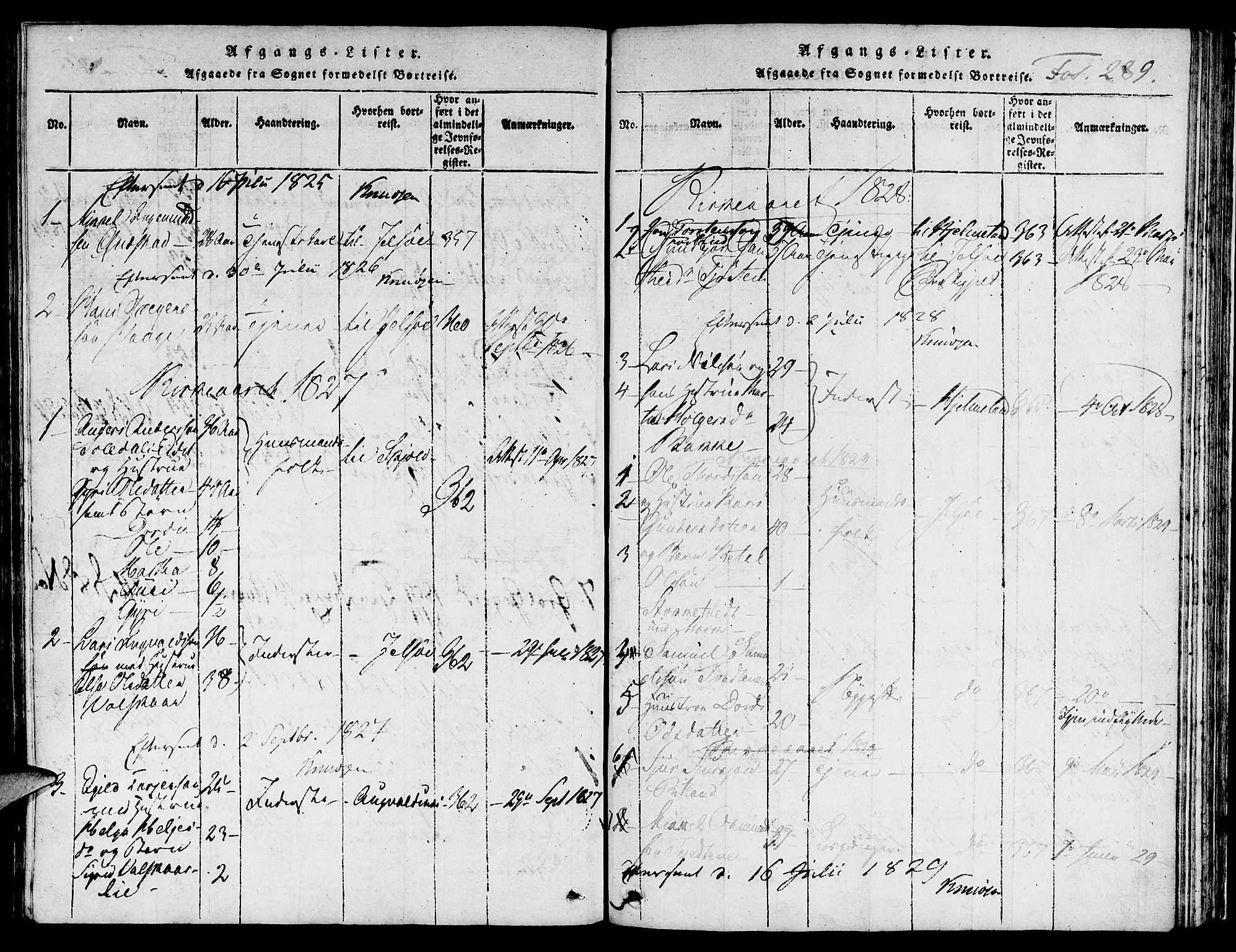 Suldal sokneprestkontor, SAST/A-101845/01/IV/L0006: Parish register (official) no. A 6, 1816-1836, p. 289