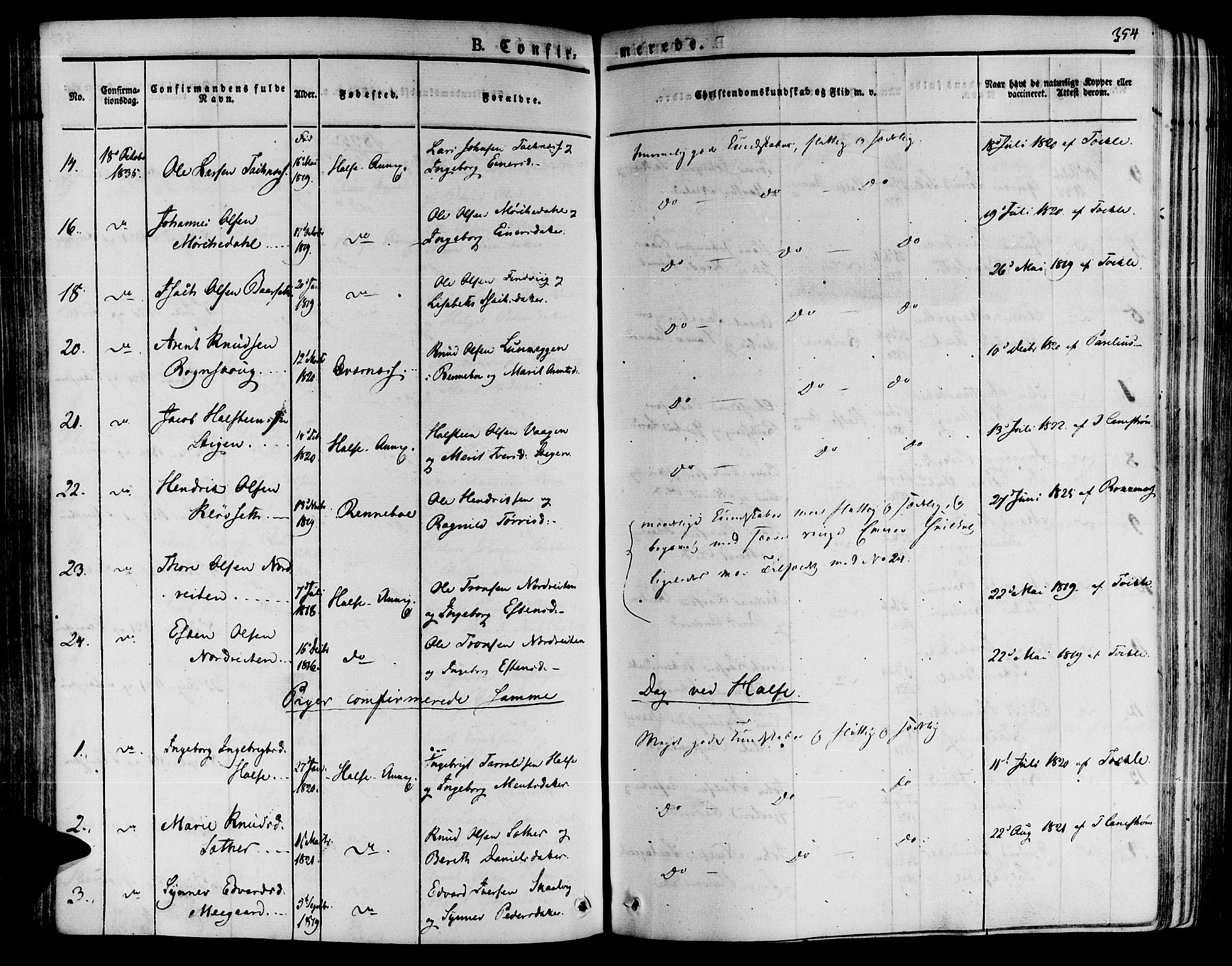 Ministerialprotokoller, klokkerbøker og fødselsregistre - Møre og Romsdal, AV/SAT-A-1454/592/L1025: Parish register (official) no. 592A03 /2, 1831-1849, p. 354