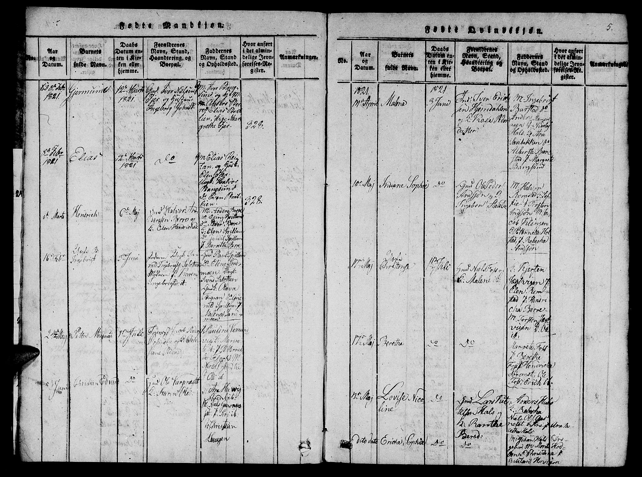 Ministerialprotokoller, klokkerbøker og fødselsregistre - Nord-Trøndelag, SAT/A-1458/770/L0588: Parish register (official) no. 770A02, 1819-1823, p. 5