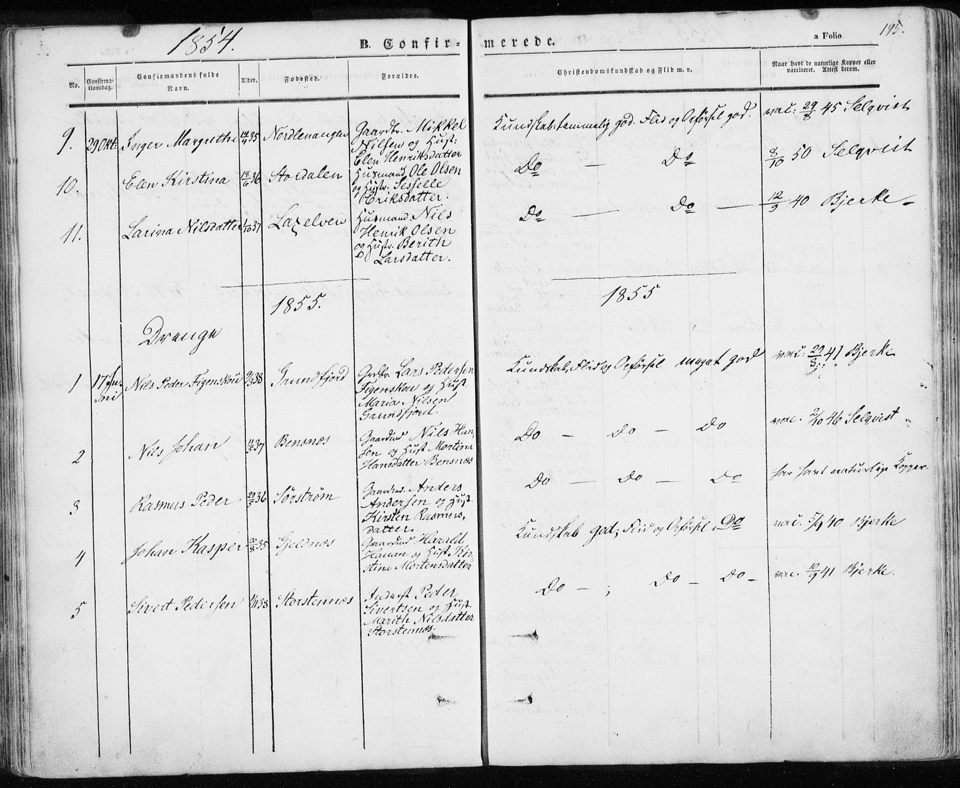 Karlsøy sokneprestembete, AV/SATØ-S-1299/H/Ha/Haa/L0003kirke: Parish register (official) no. 3, 1843-1860, p. 195