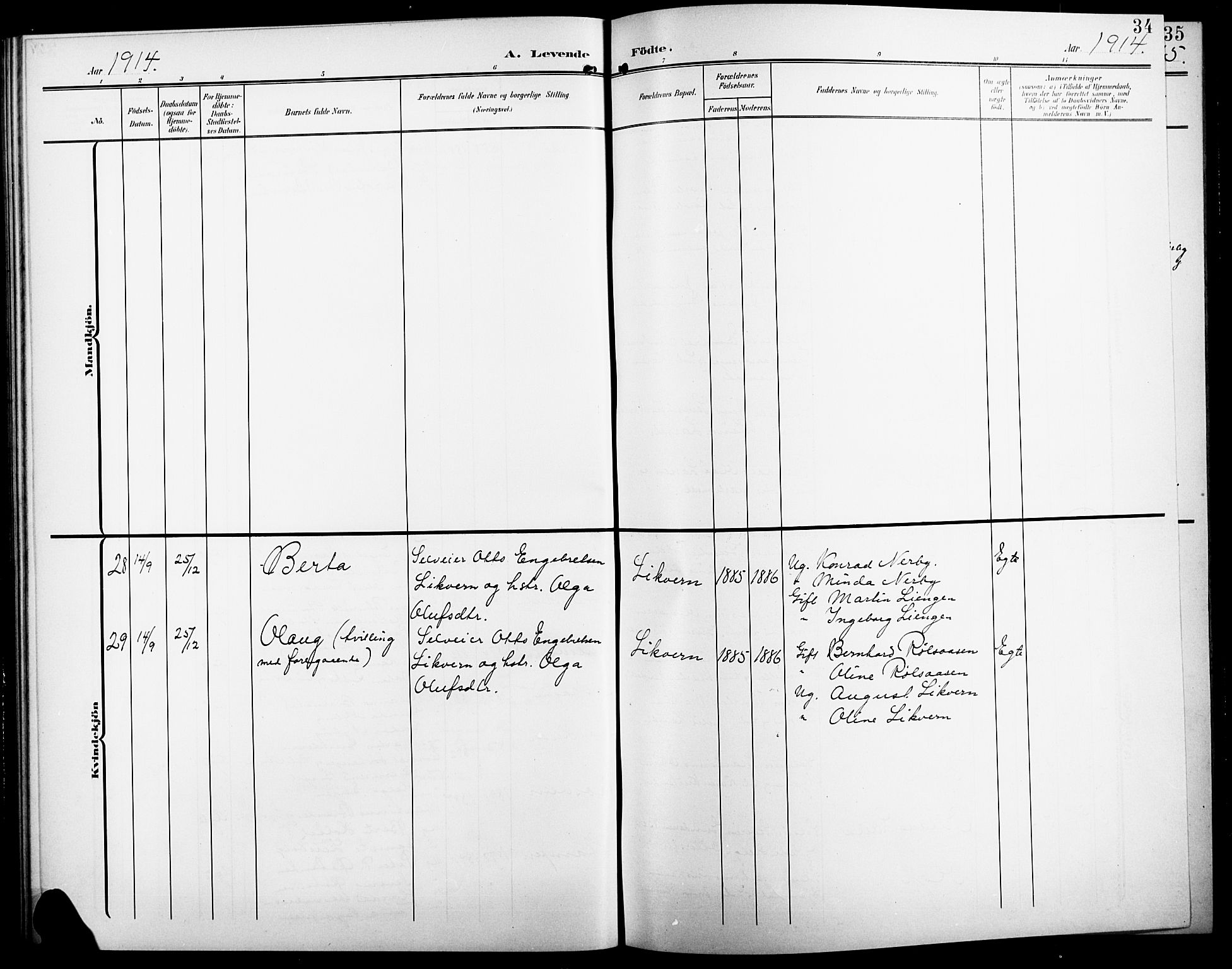 Elverum prestekontor, AV/SAH-PREST-044/H/Ha/Hab/L0008: Parish register (copy) no. 8, 1908-1918, p. 34