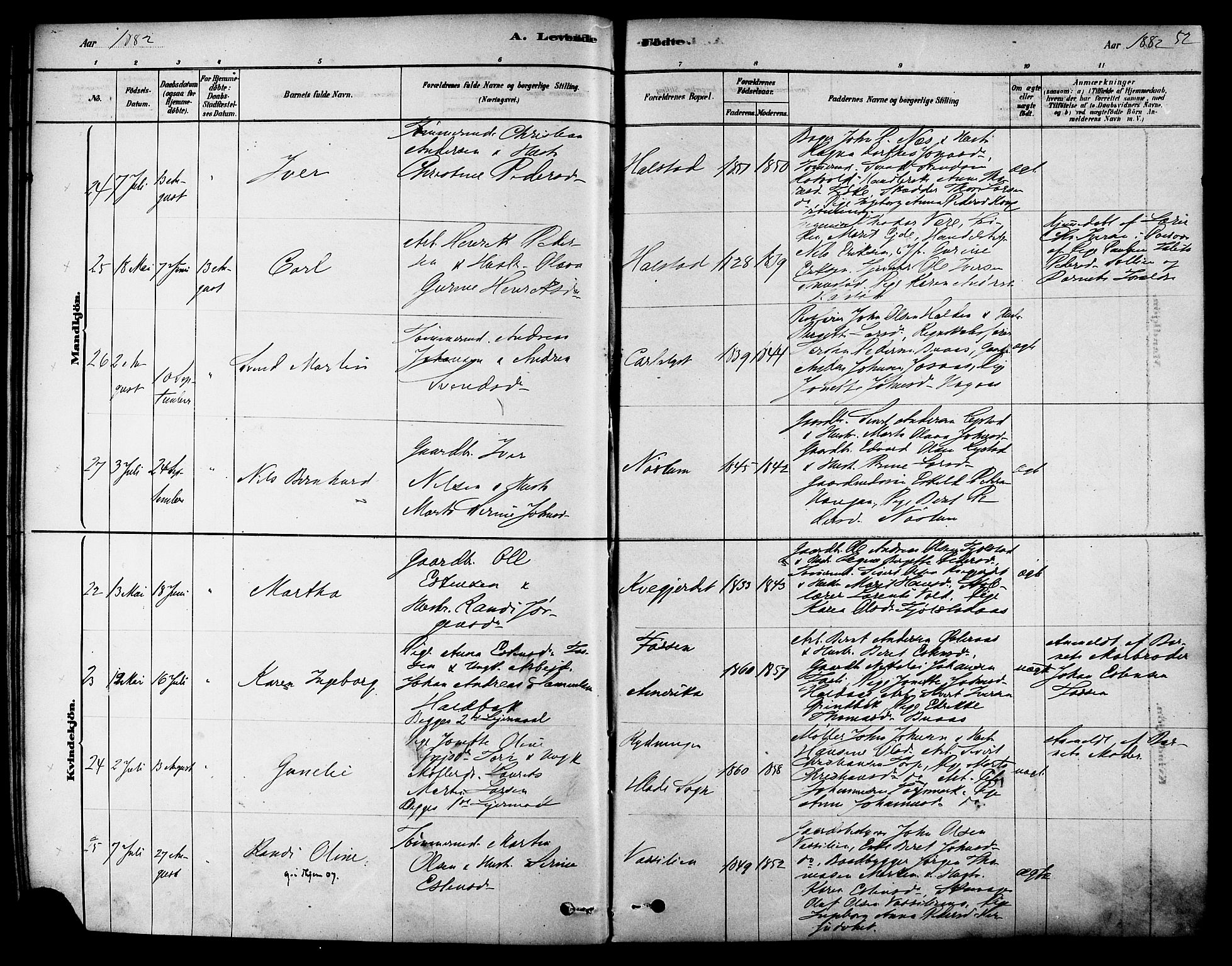 Ministerialprotokoller, klokkerbøker og fødselsregistre - Sør-Trøndelag, AV/SAT-A-1456/616/L0410: Parish register (official) no. 616A07, 1878-1893, p. 52