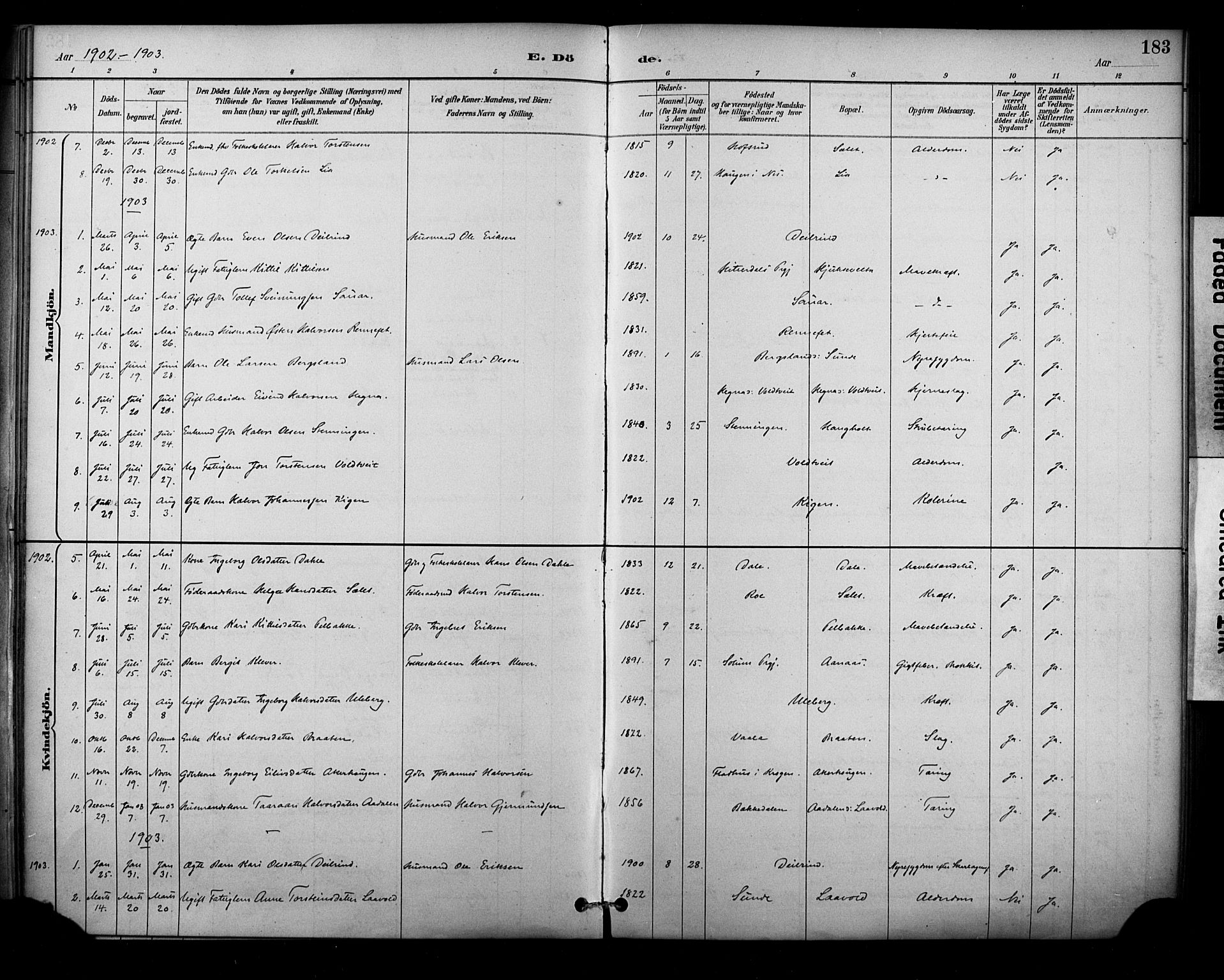 Sauherad kirkebøker, SAKO/A-298/F/Fa/L0009: Parish register (official) no. I 9, 1887-1912, p. 183
