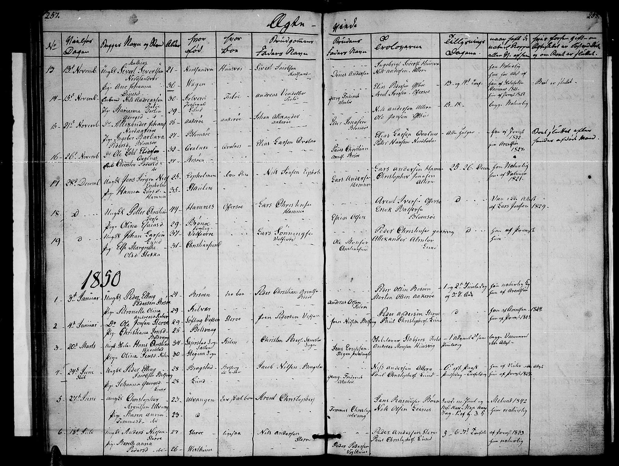 Ministerialprotokoller, klokkerbøker og fødselsregistre - Nordland, AV/SAT-A-1459/830/L0460: Parish register (copy) no. 830C02, 1843-1865, p. 257-258