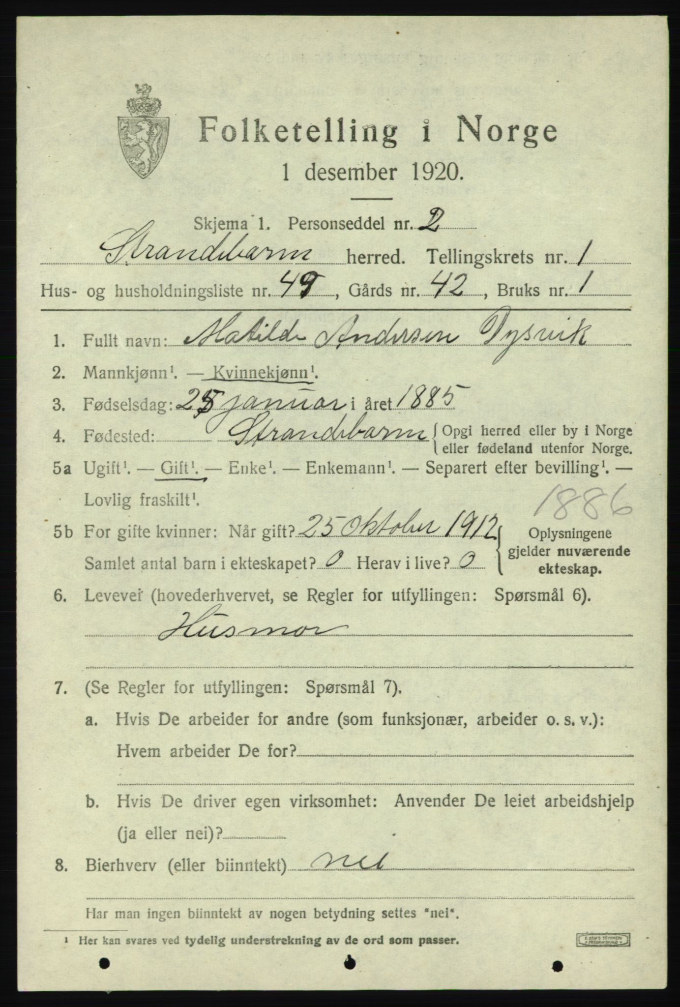 SAB, 1920 census for Strandebarm, 1920, p. 1862