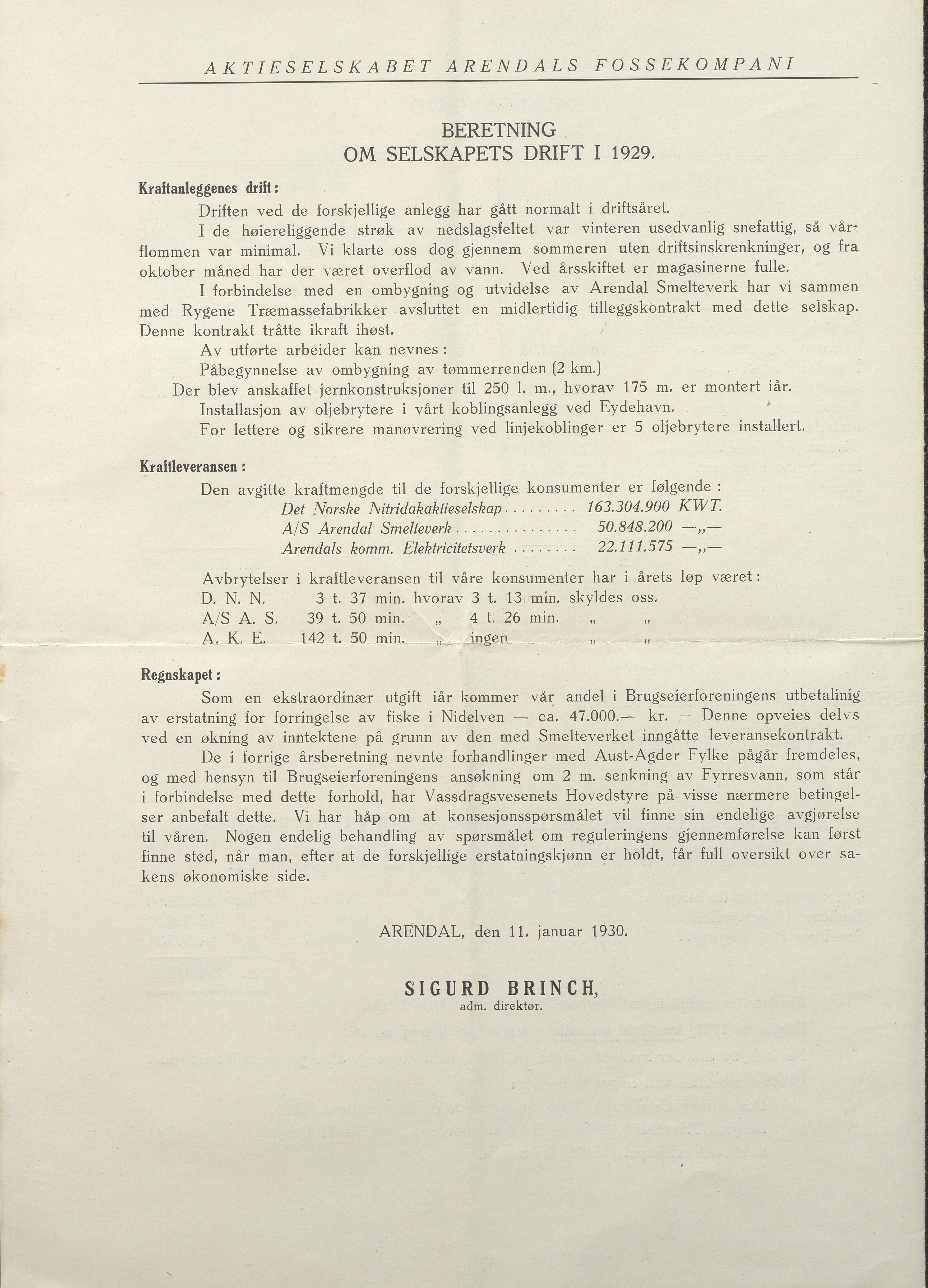 Arendals Fossekompani, AAKS/PA-2413/X/X01/L0001/0009: Beretninger, regnskap, balansekonto, gevinst- og tapskonto / Årsberetning og regnskap 1928 - 1935, 1928-1935, p. 6