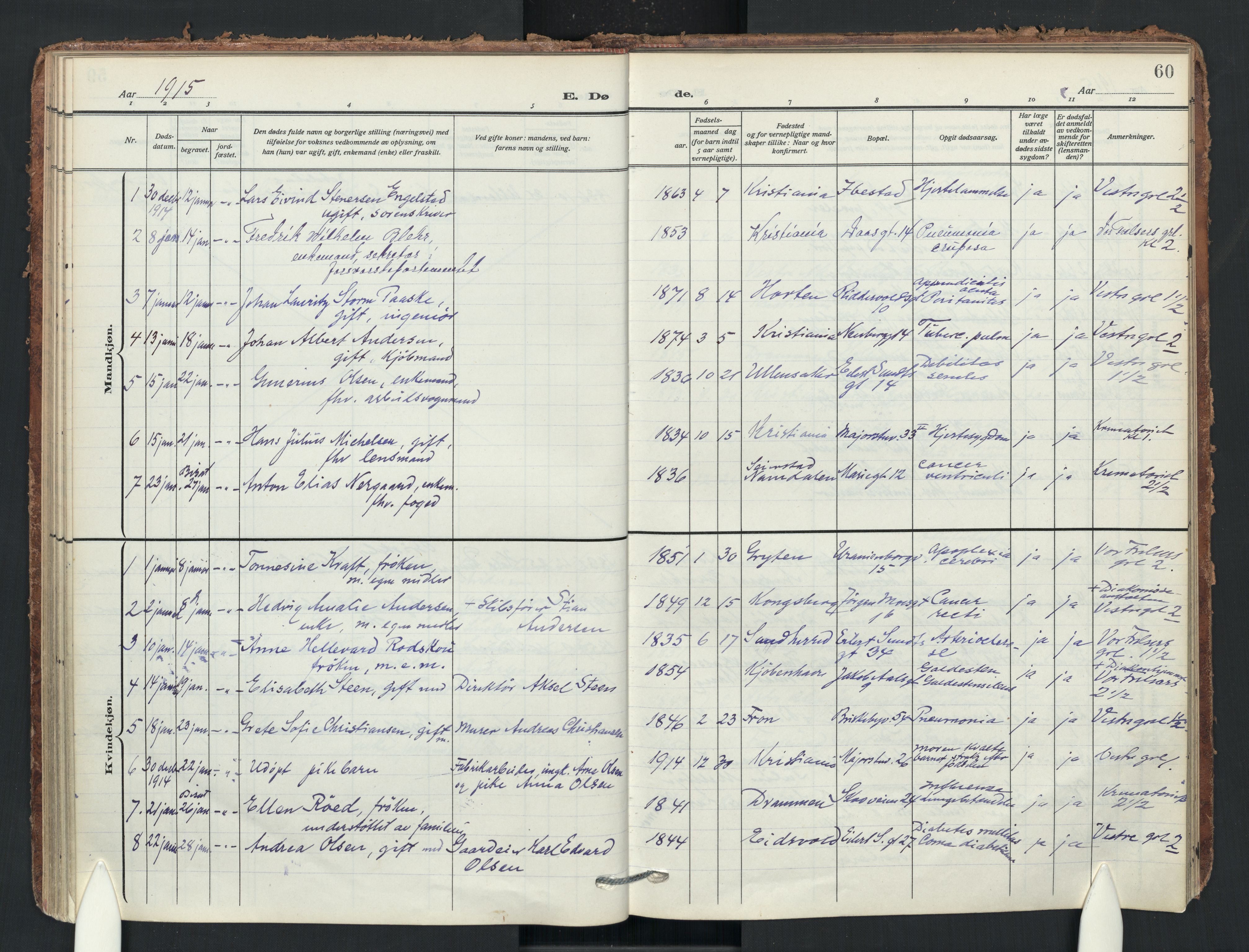 Uranienborg prestekontor Kirkebøker, SAO/A-10877/F/Fa/L0011: Parish register (official) no. 11, 1909-1926, p. 60
