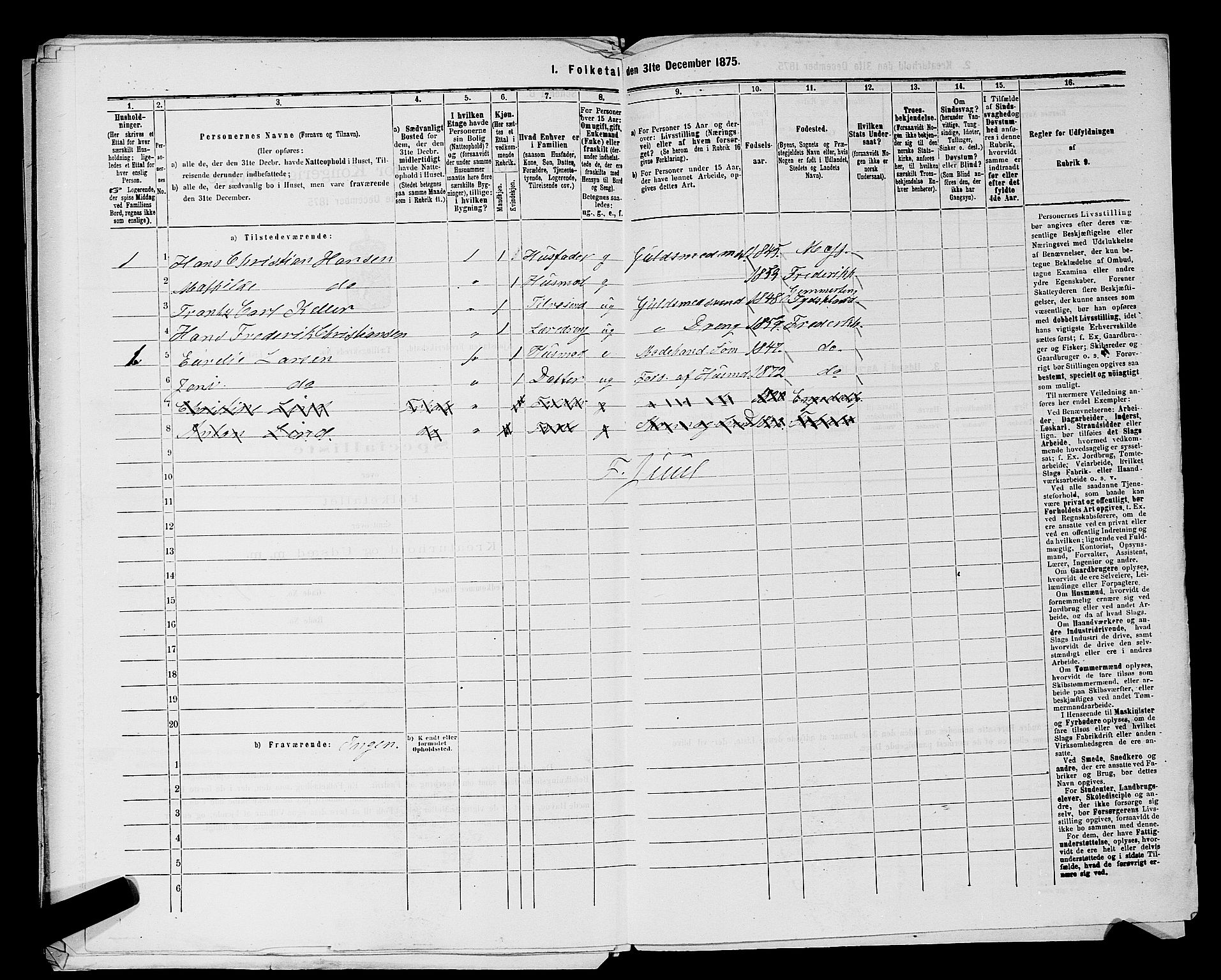 RA, 1875 census for 0101P Fredrikshald, 1875, p. 971