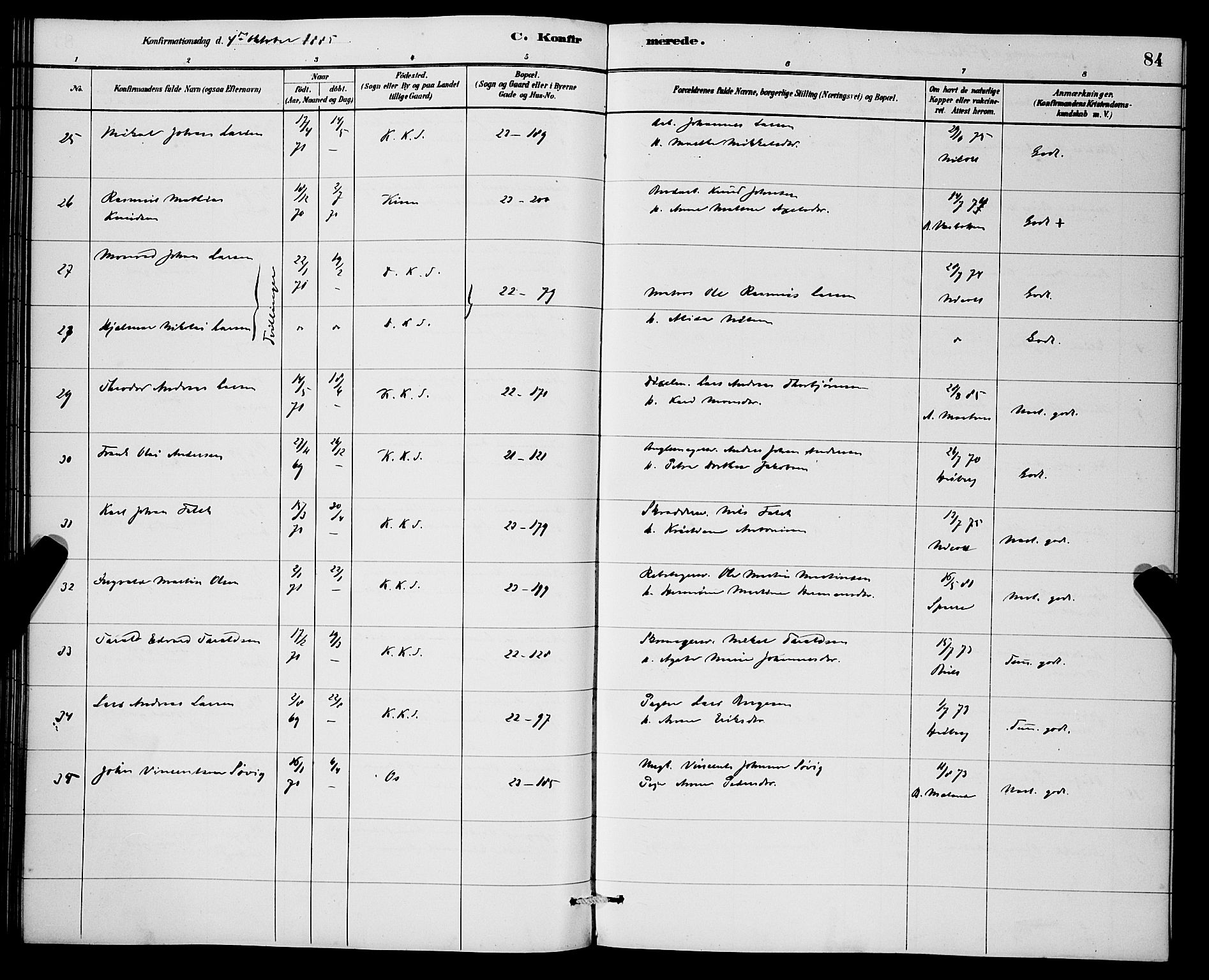 Korskirken sokneprestembete, AV/SAB-A-76101/H/Hab: Parish register (copy) no. C 3, 1880-1892, p. 84