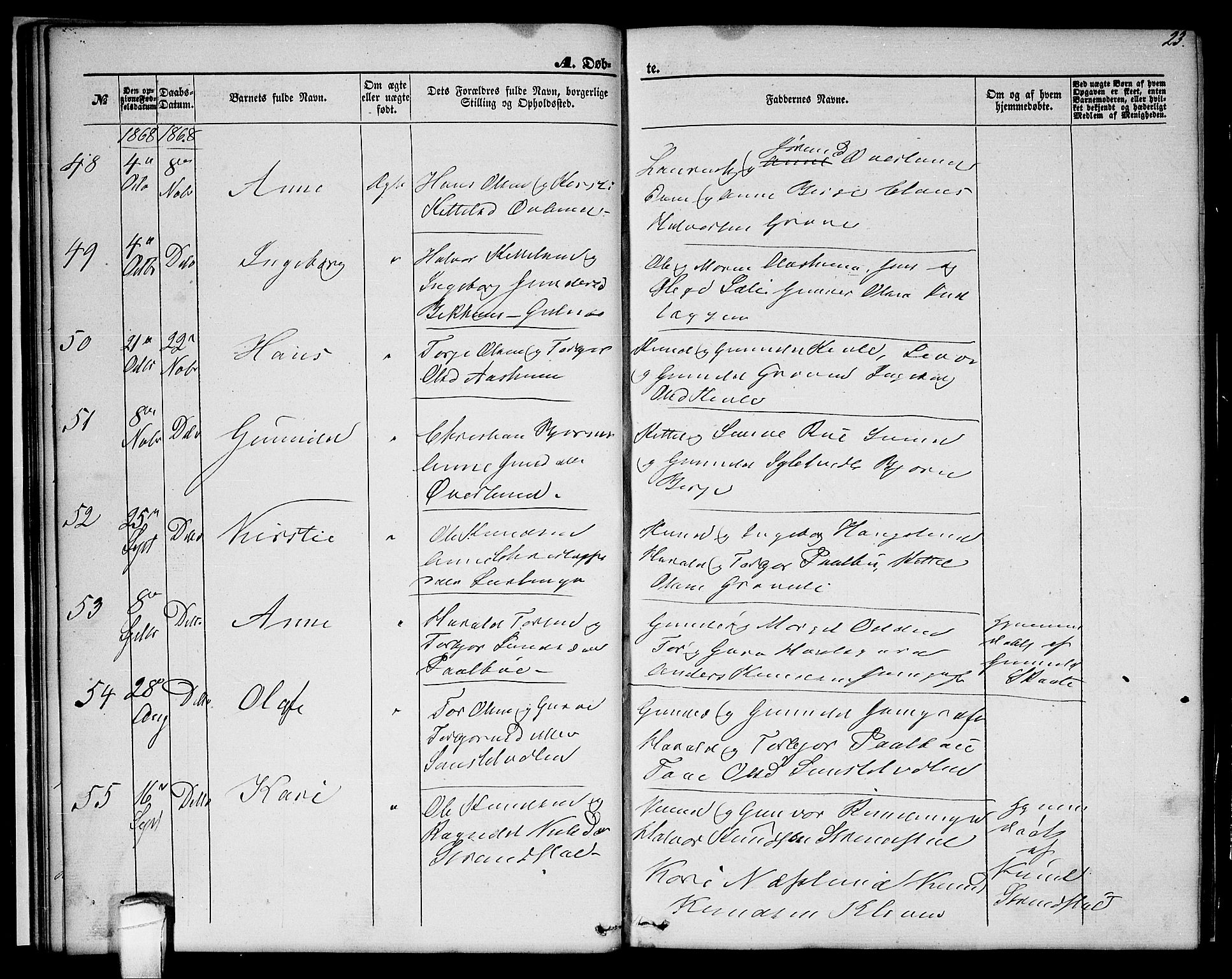 Seljord kirkebøker, AV/SAKO-A-20/G/Ga/L0003: Parish register (copy) no. I 3, 1866-1873, p. 23