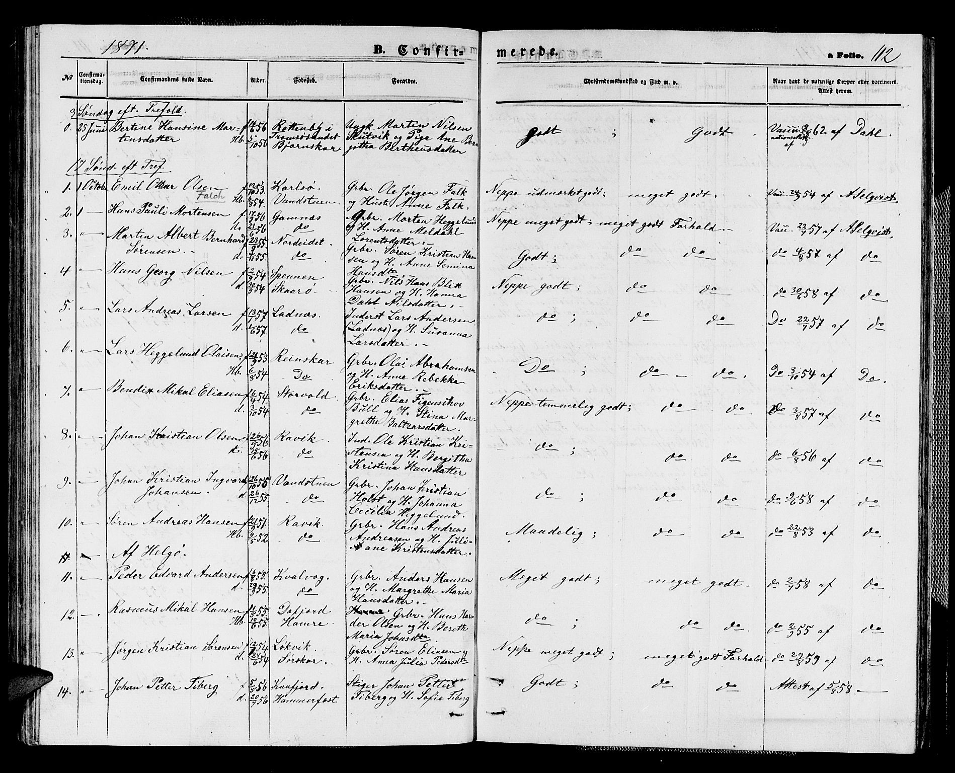 Karlsøy sokneprestembete, AV/SATØ-S-1299/H/Ha/Hab/L0003klokker: Parish register (copy) no. 3, 1862-1877, p. 112