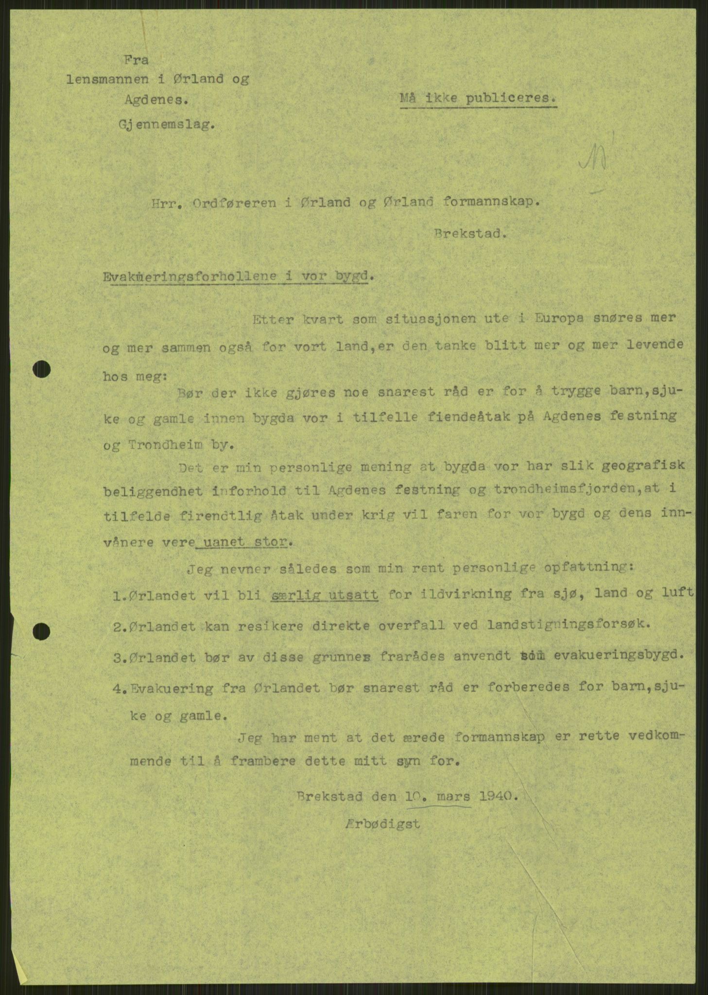 Forsvaret, Forsvarets krigshistoriske avdeling, AV/RA-RAFA-2017/Y/Ya/L0016: II-C-11-31 - Fylkesmenn.  Rapporter om krigsbegivenhetene 1940., 1940, p. 35