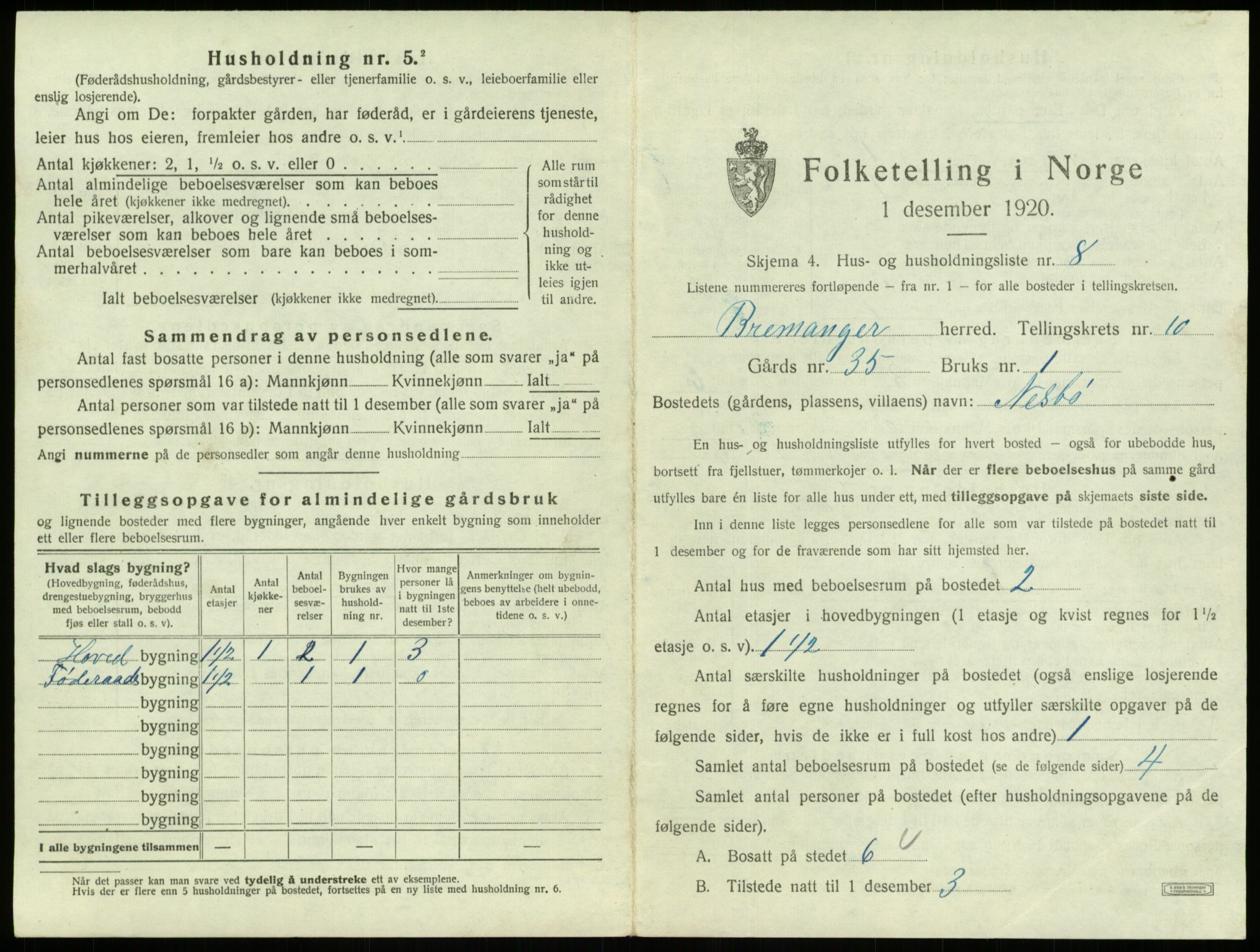 SAB, 1920 census for Bremanger, 1920, p. 728