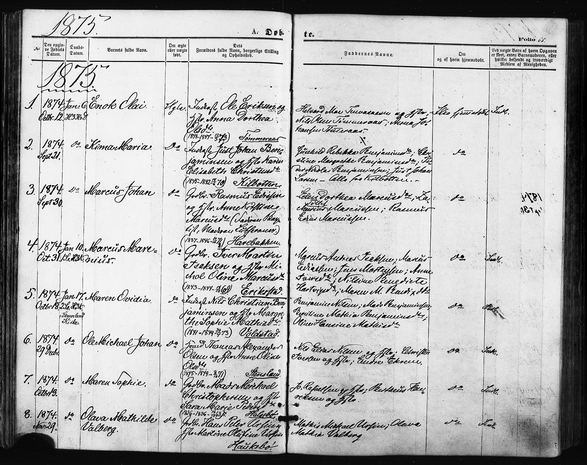 Trondenes sokneprestkontor, SATØ/S-1319/H/Ha/L0013kirke: Parish register (official) no. 13, 1870-1878, p. 65