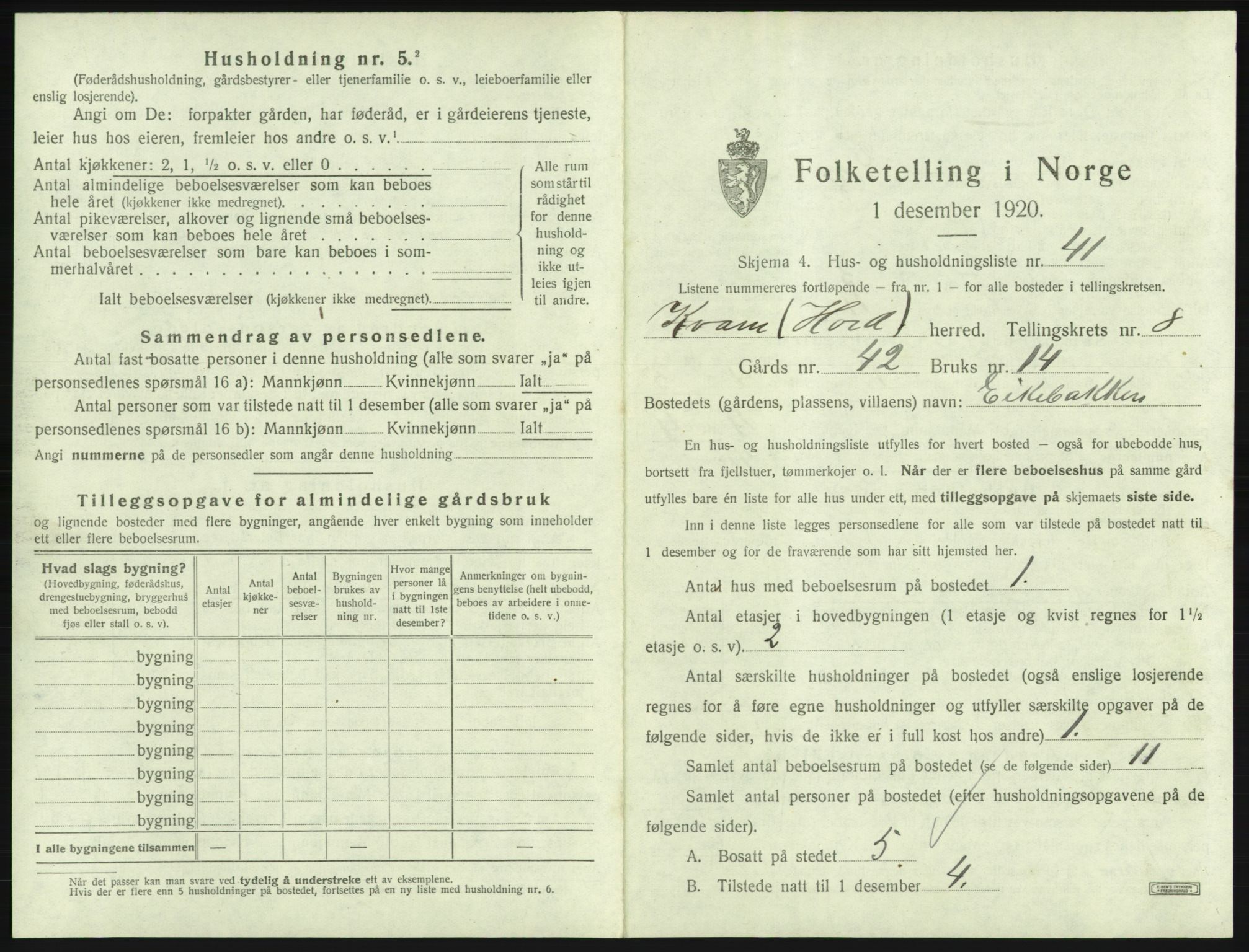 SAB, 1920 census for Kvam, 1920, p. 721