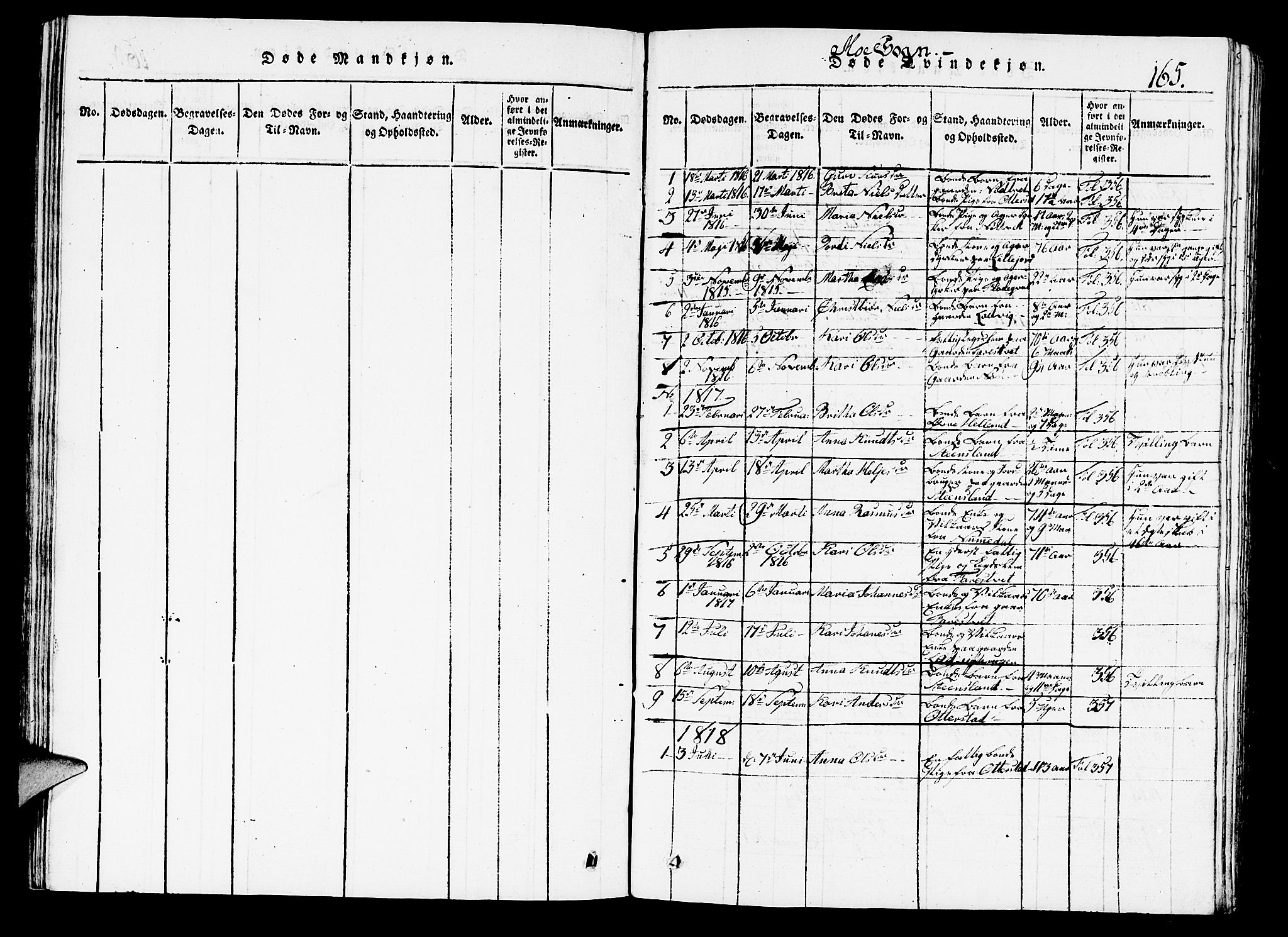 Hosanger sokneprestembete, SAB/A-75801/H/Hab: Parish register (copy) no. A 1 /3, 1816-1825, p. 165