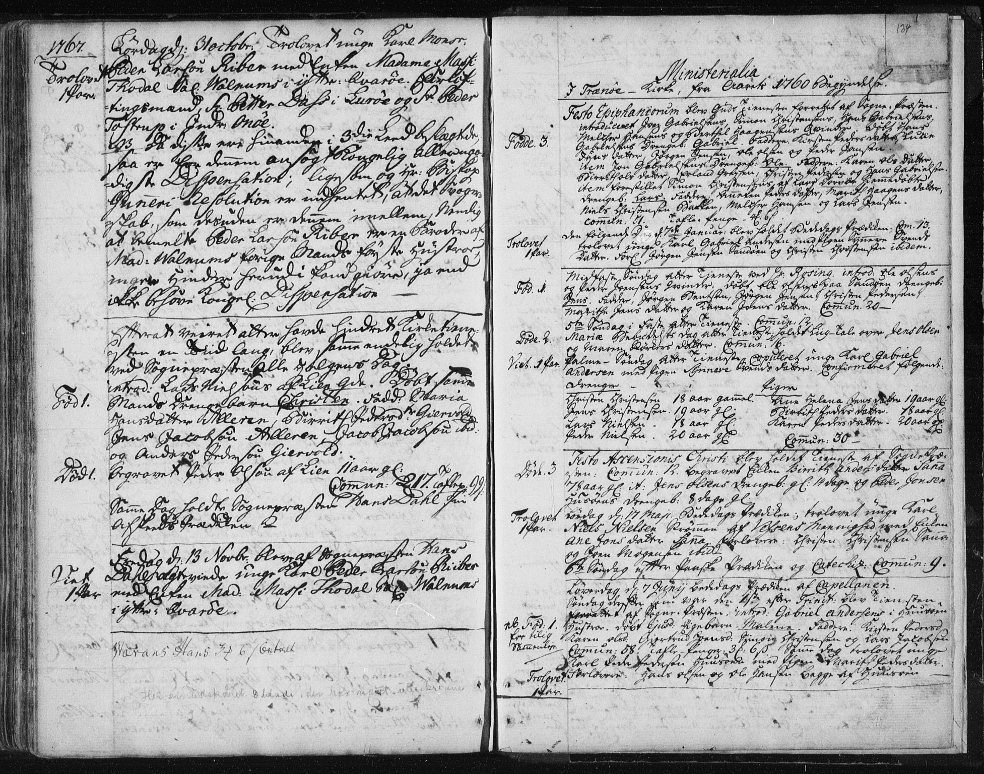 Ministerialprotokoller, klokkerbøker og fødselsregistre - Nordland, SAT/A-1459/841/L0587: Parish register (official) no. 841A02 /4, 1760-1766, p. 134