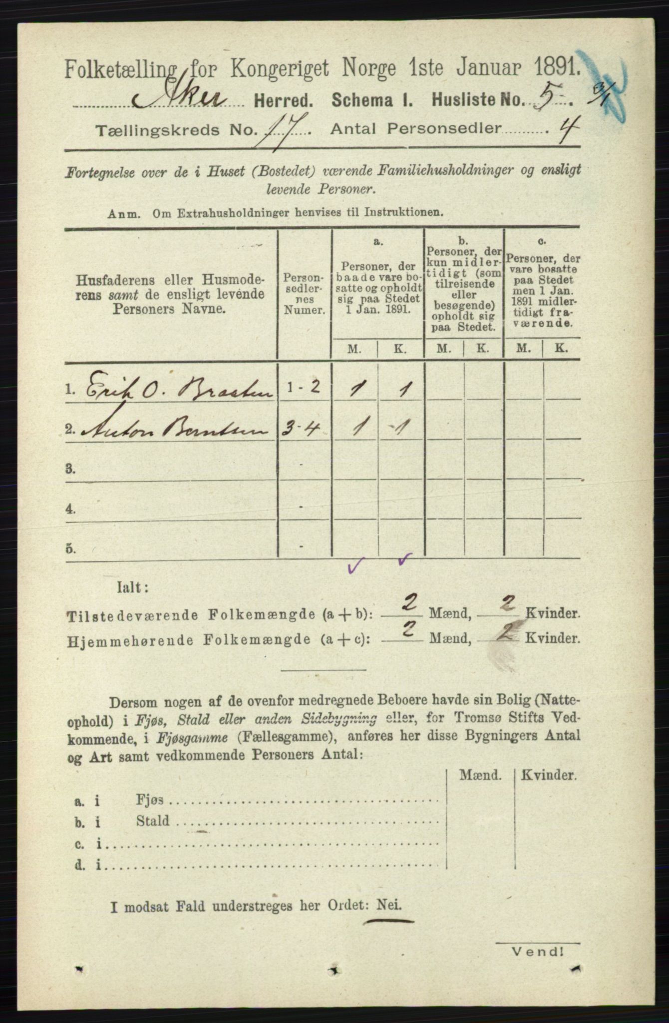 RA, 1891 census for 0218 Aker, 1891, p. 15775