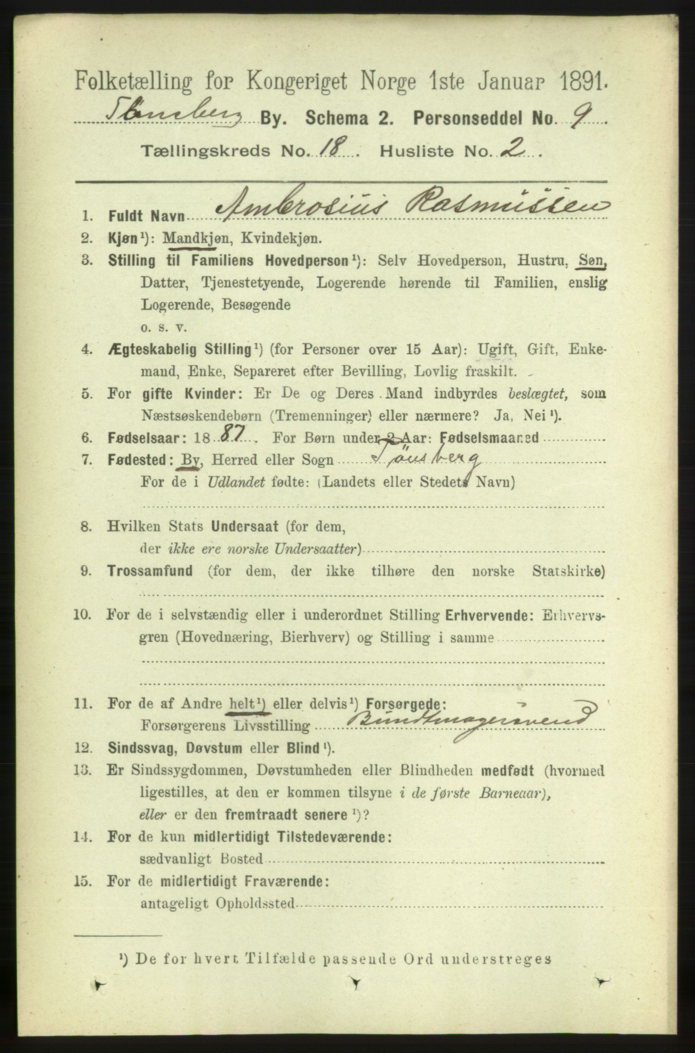 RA, 1891 census for 0705 Tønsberg, 1891, p. 5114