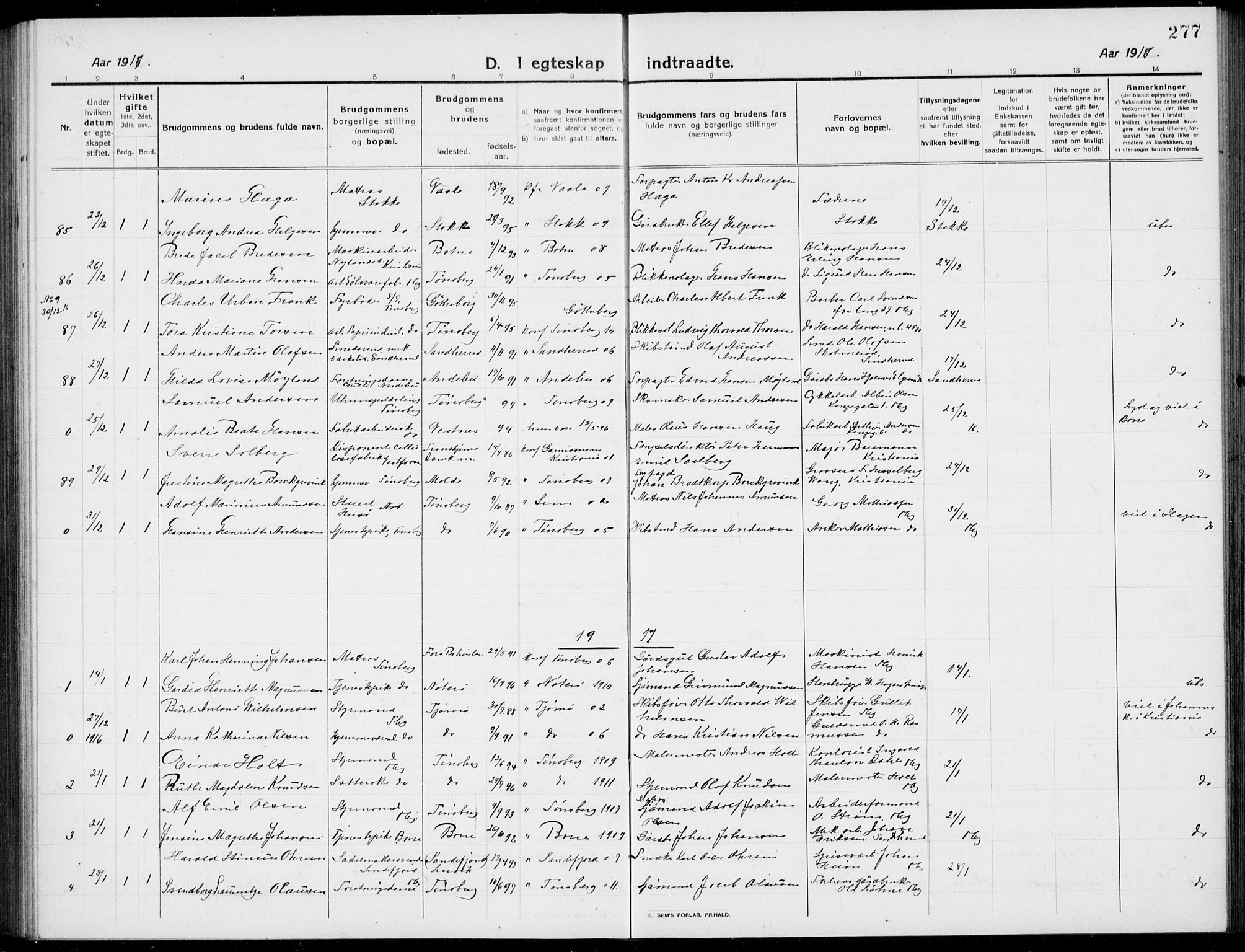 Tønsberg kirkebøker, AV/SAKO-A-330/G/Ga/L0009: Parish register (copy) no. 9, 1913-1920, p. 277