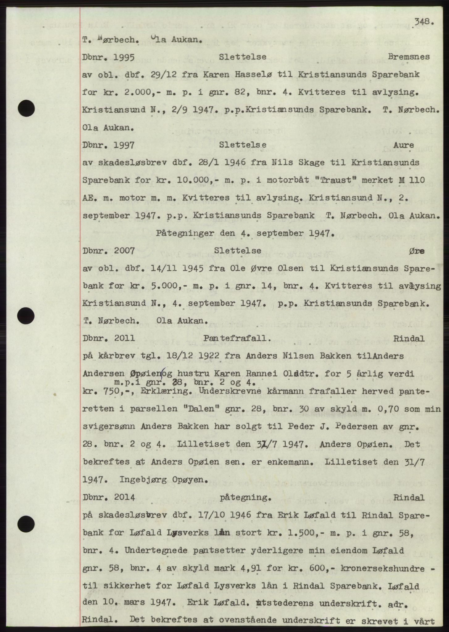 Nordmøre sorenskriveri, SAT/A-4132/1/2/2Ca: Mortgage book no. C82b, 1946-1951, Diary no: : 1995/1947