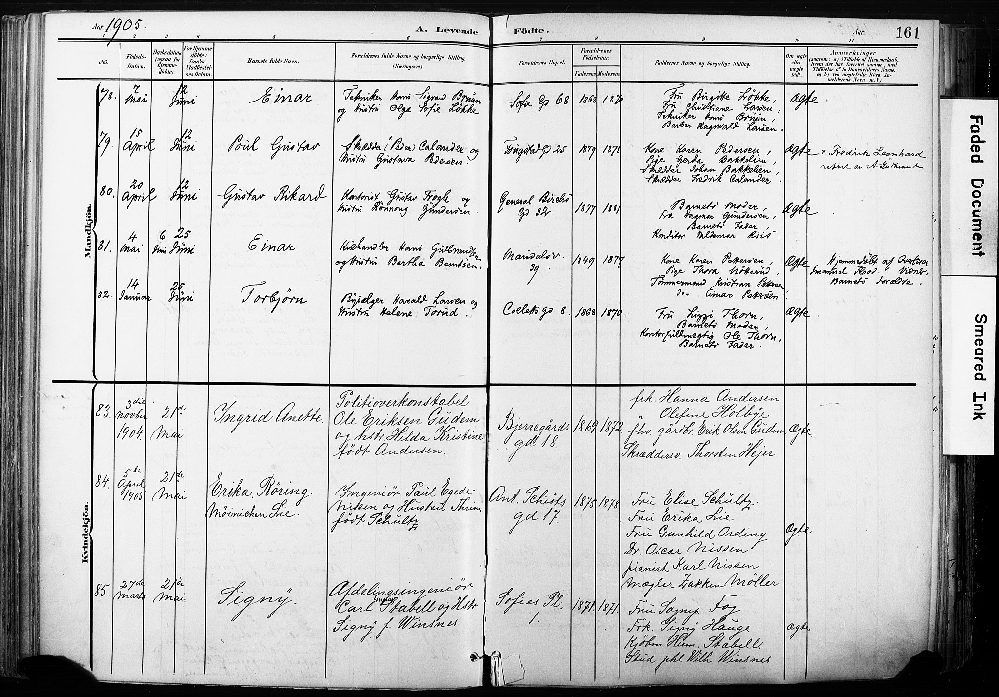 Gamle Aker prestekontor Kirkebøker, SAO/A-10617a/F/L0013: Parish register (official) no. 13, 1901-1908, p. 161