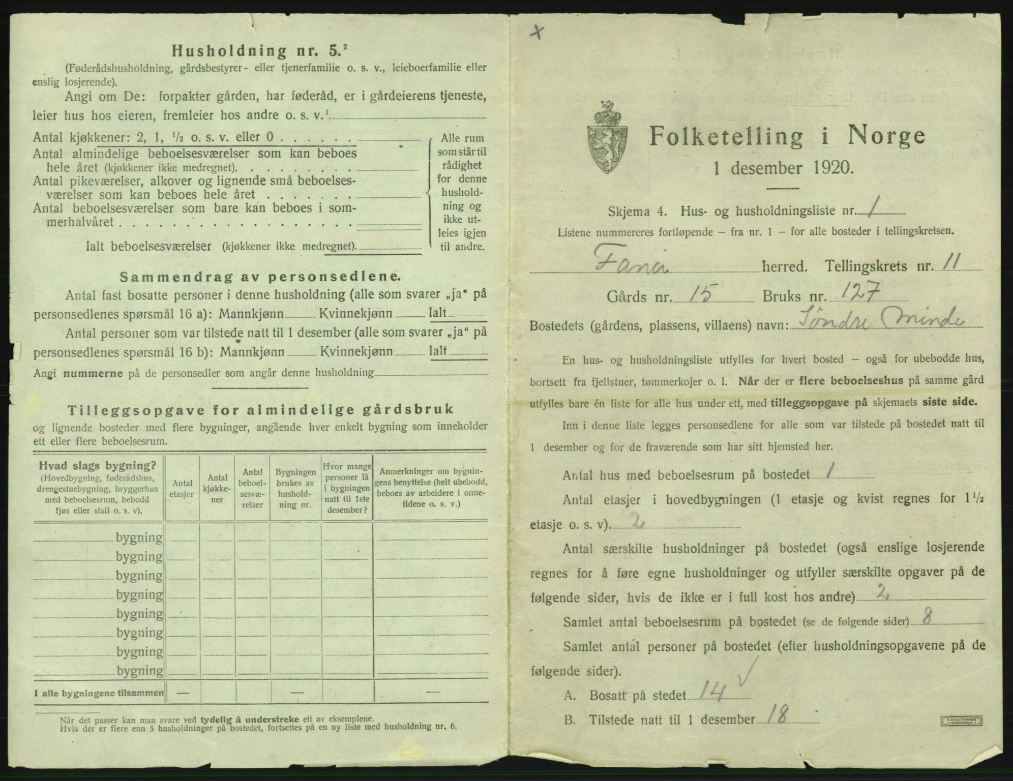 SAB, 1920 census for Fana, 1920, p. 1998