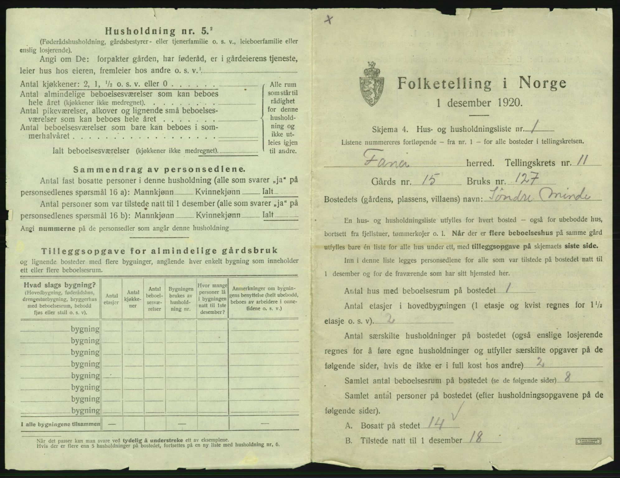 SAB, 1920 census for Fana, 1920, p. 1998