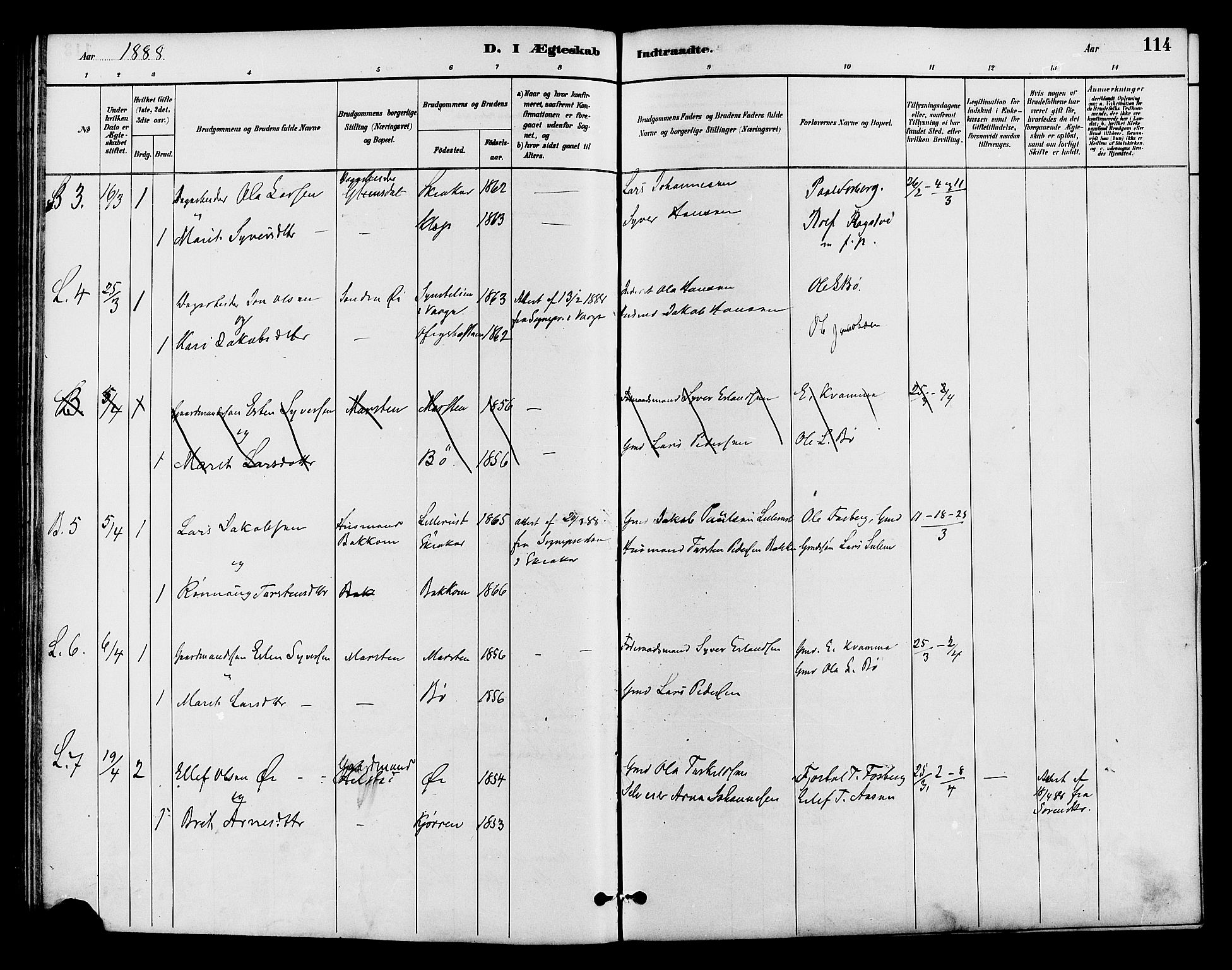 Lom prestekontor, AV/SAH-PREST-070/K/L0008: Parish register (official) no. 8, 1885-1898, p. 114