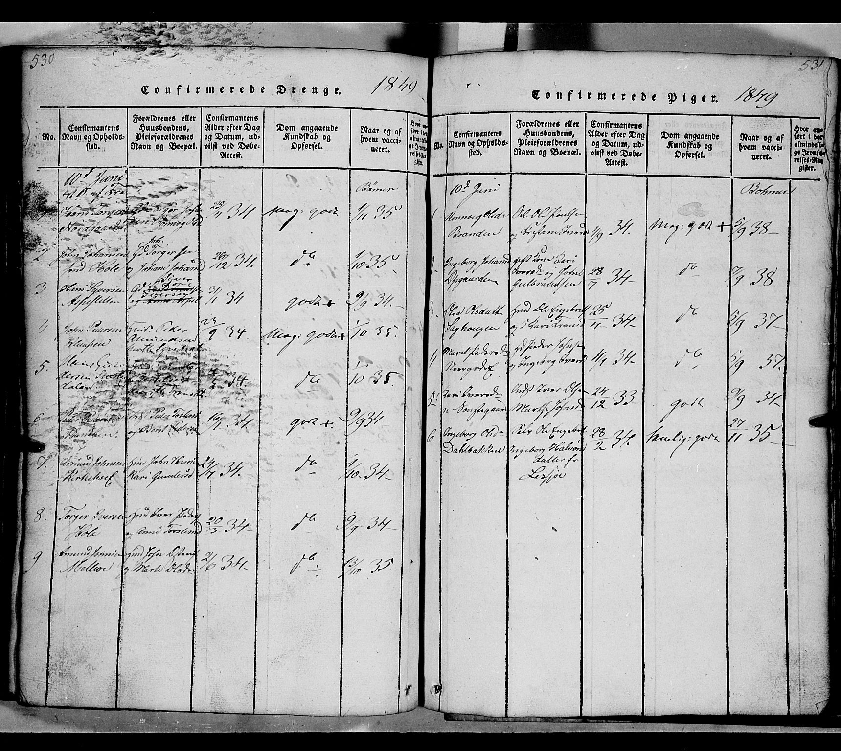 Gausdal prestekontor, SAH/PREST-090/H/Ha/Hab/L0002: Parish register (copy) no. 2, 1818-1874, p. 530-531