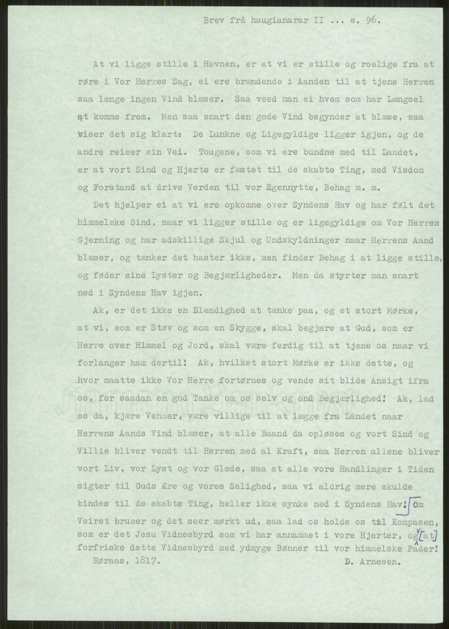 Samlinger til kildeutgivelse, Haugianerbrev, AV/RA-EA-6834/F/L0002: Haugianerbrev II: 1805-1821, 1805-1821, p. 96