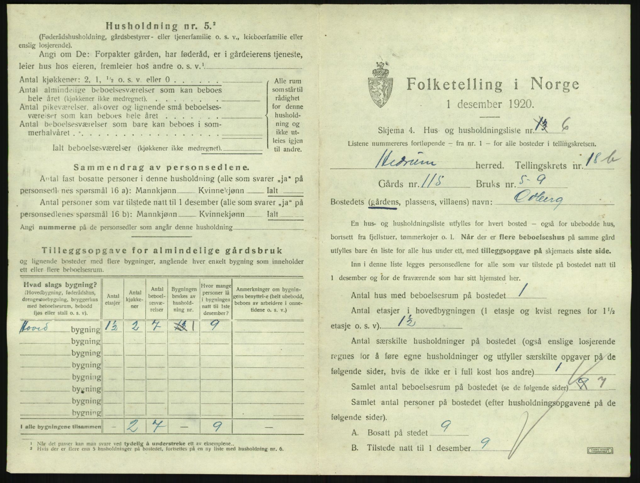 SAKO, 1920 census for Hedrum, 1920, p. 1619