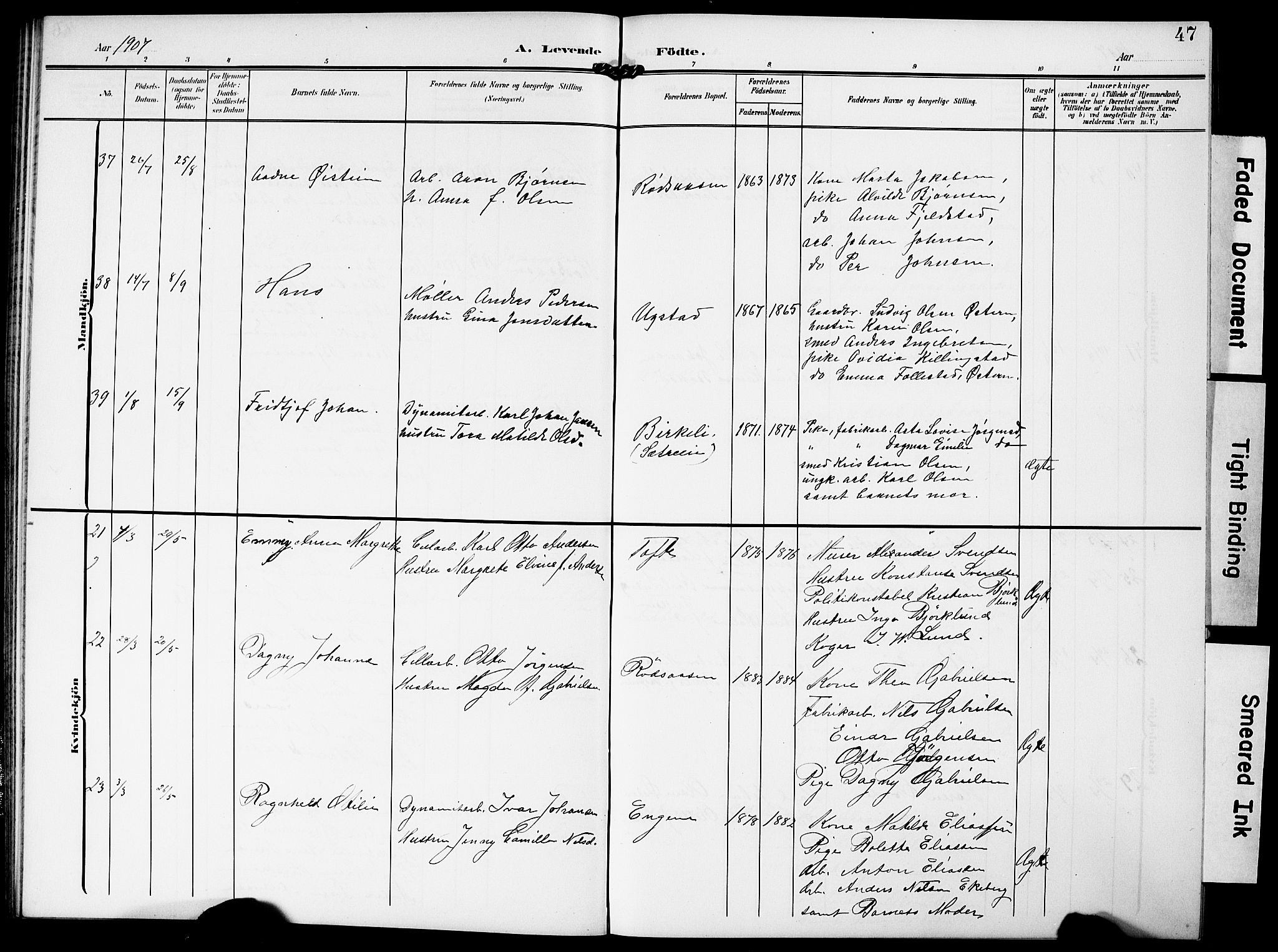 Hurum kirkebøker, AV/SAKO-A-229/G/Ga/L0004: Parish register (copy) no. I 4, 1904-1909, p. 47