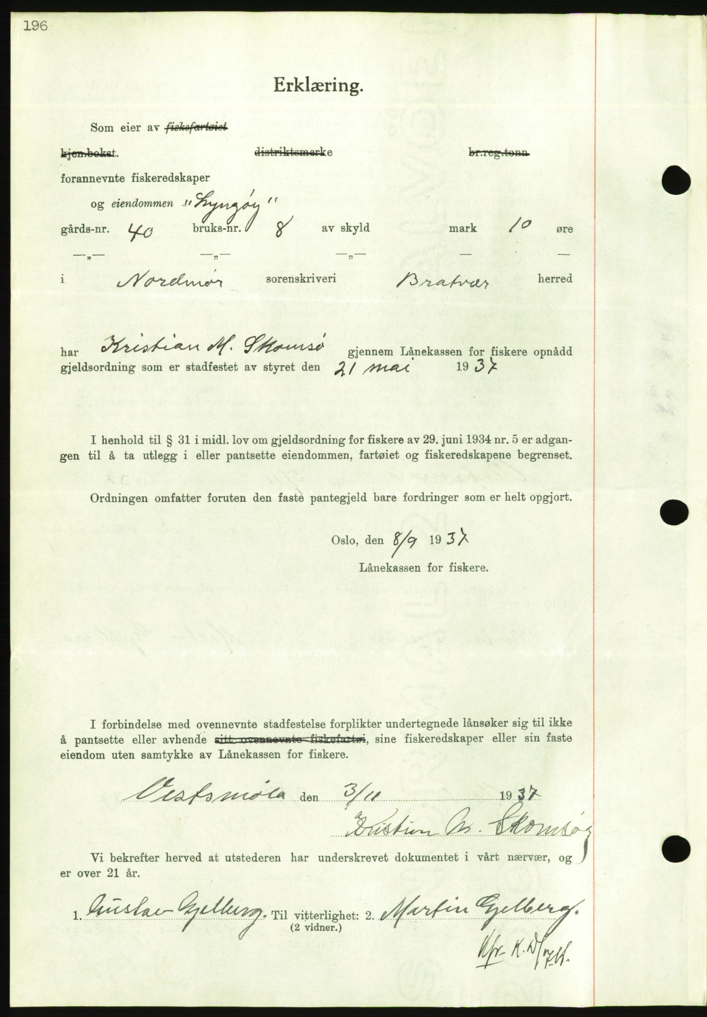 Nordmøre sorenskriveri, AV/SAT-A-4132/1/2/2Ca/L0092: Mortgage book no. B82, 1937-1938, Diary no: : 2670/1937